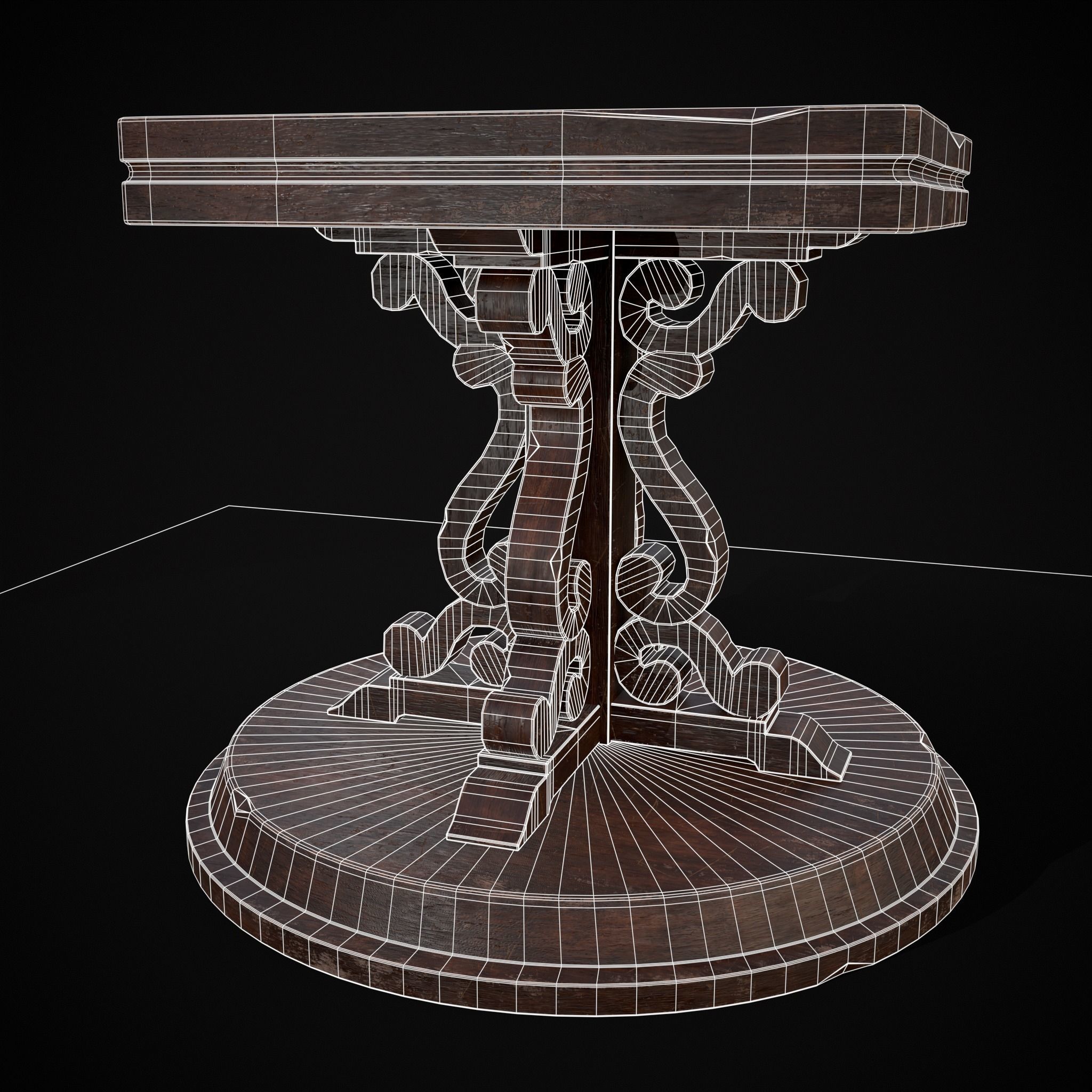 Medieval Mahogany Antique Square Table Low-poly 3D model_22