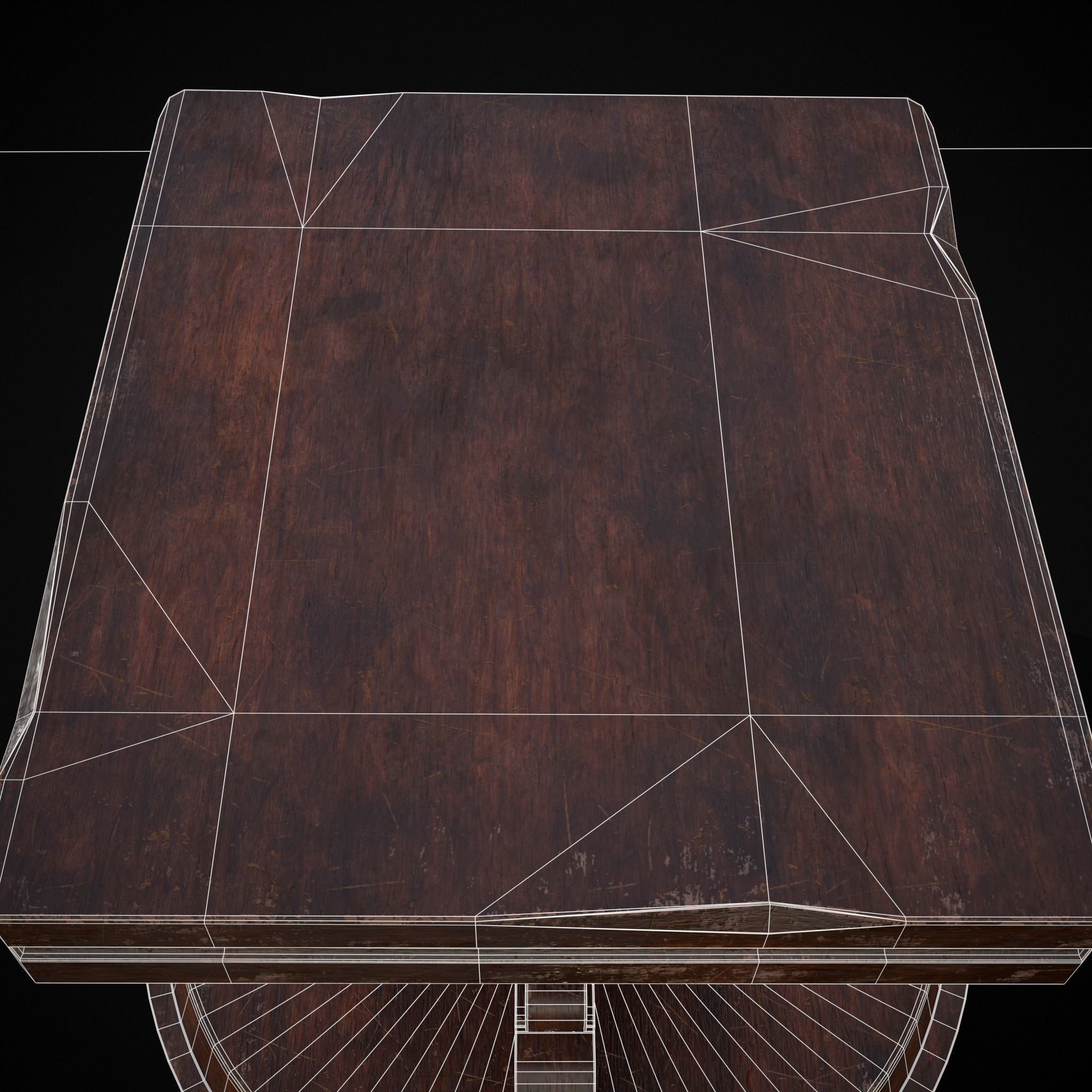 Medieval Mahogany Antique Square Table Low-poly 3D model_16