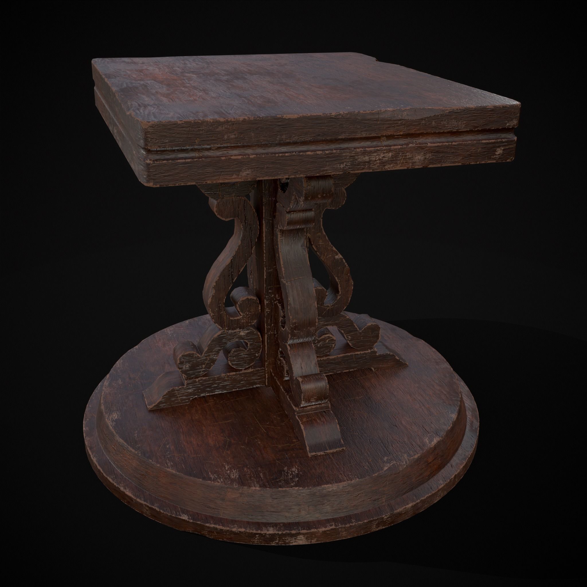 Medieval Mahogany Antique Square Table Low-poly 3D model_17