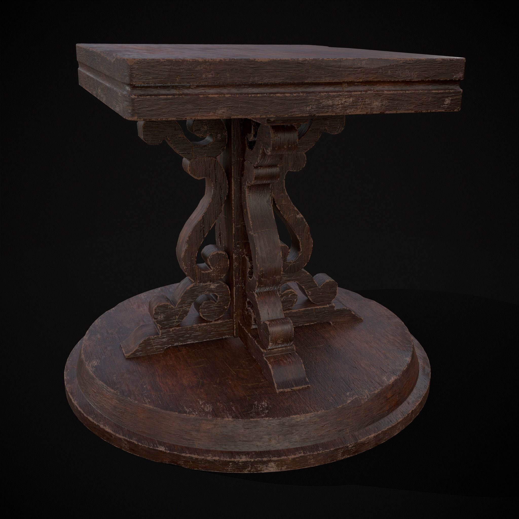 Medieval Mahogany Antique Square Table Low-poly 3D model_25