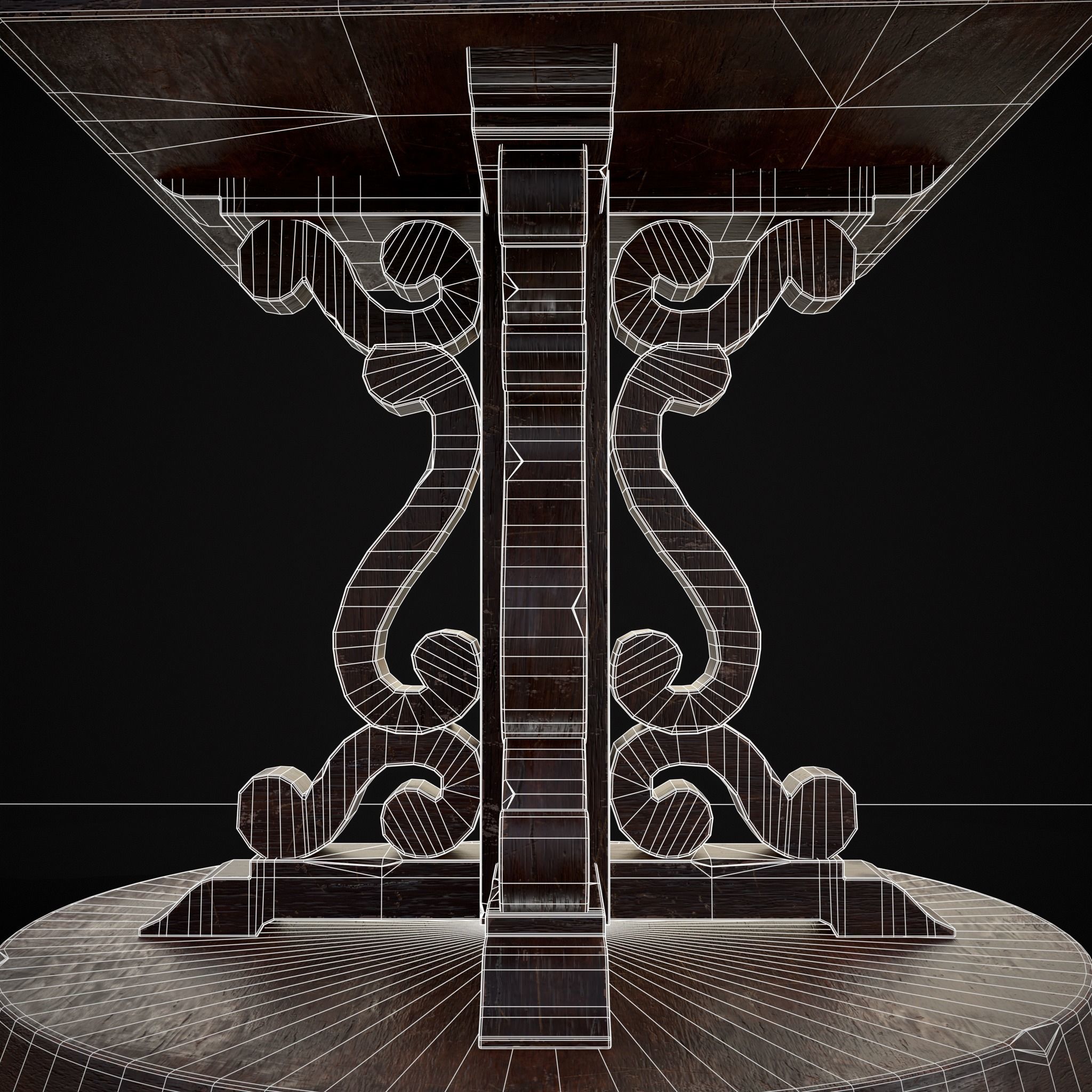 Medieval Mahogany Antique Square Table Low-poly 3D model_12