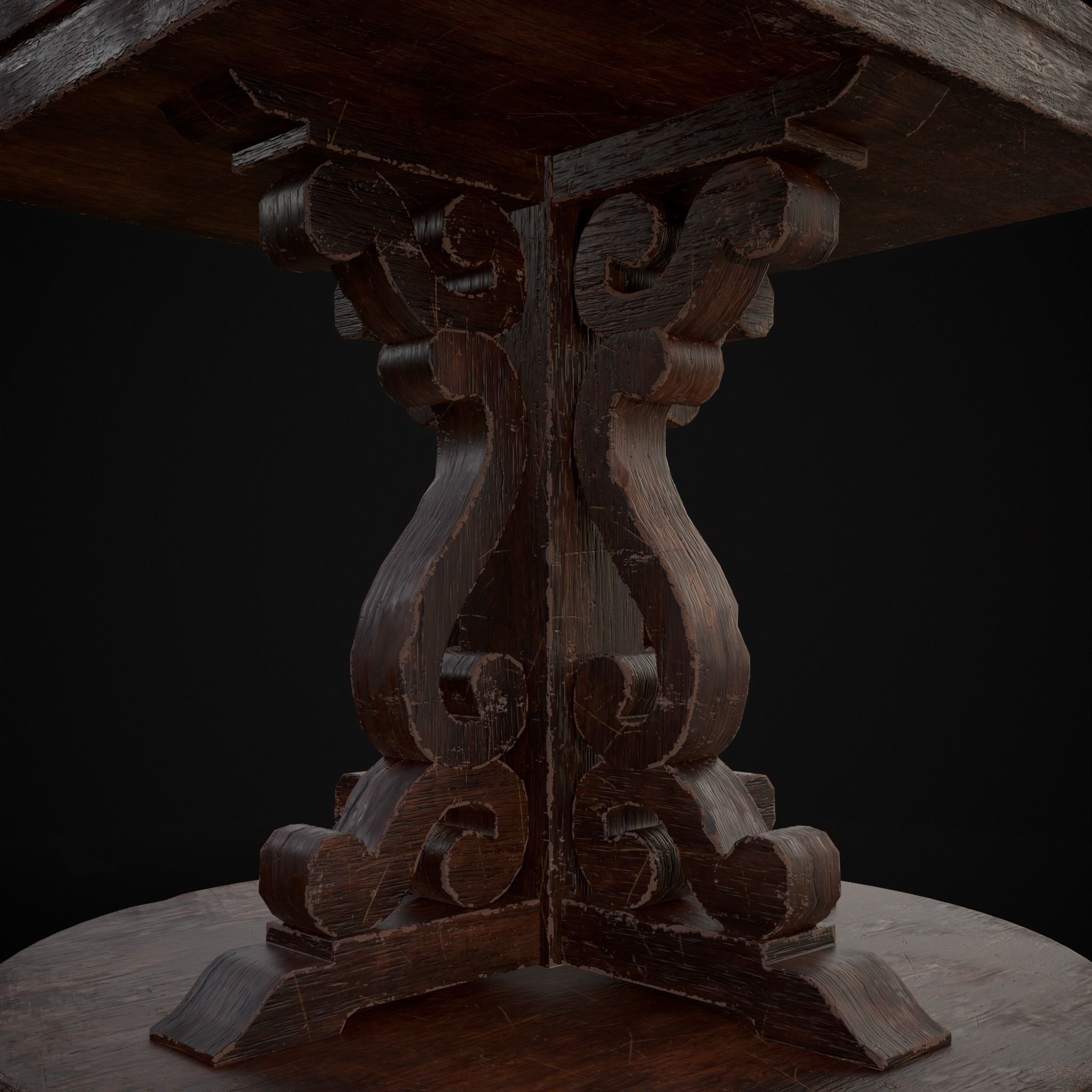 Medieval Mahogany Antique Square Table Low-poly 3D model_9