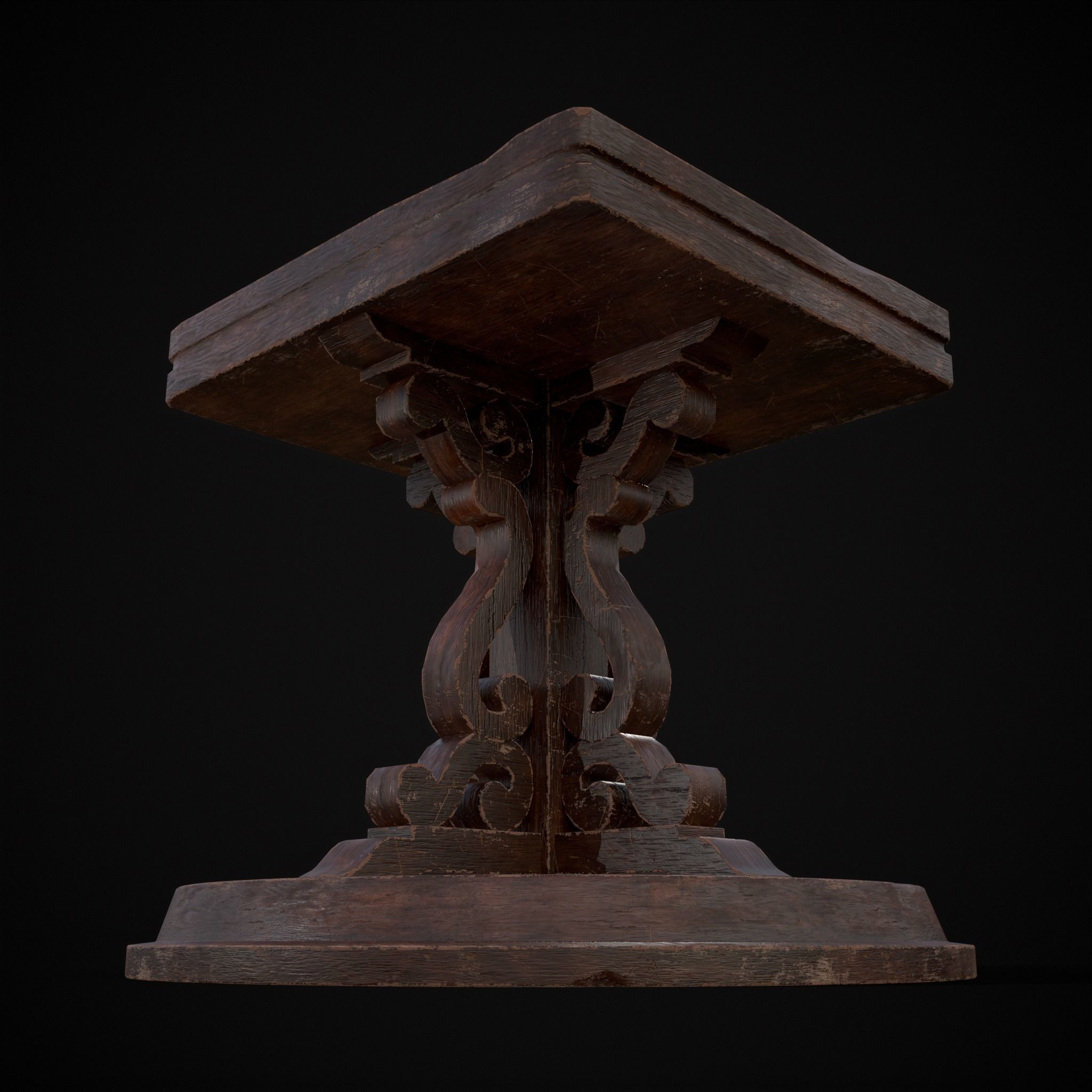Medieval Mahogany Antique Square Table Low-poly 3D model_19