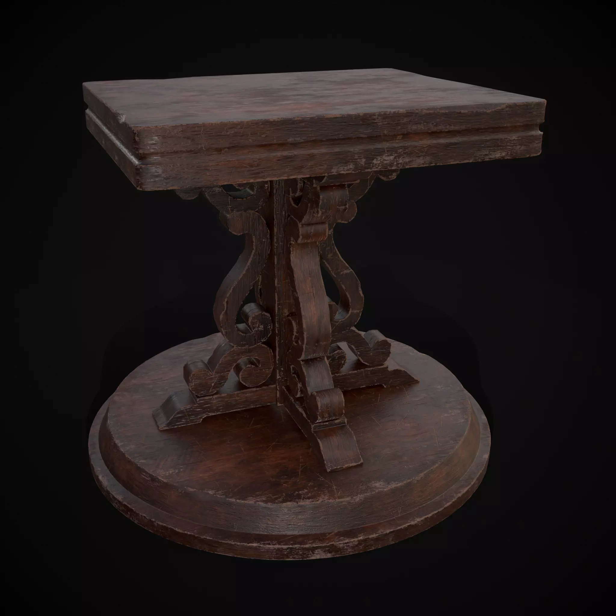 Medieval Mahogany Antique Square Table Low-poly 3D model_0