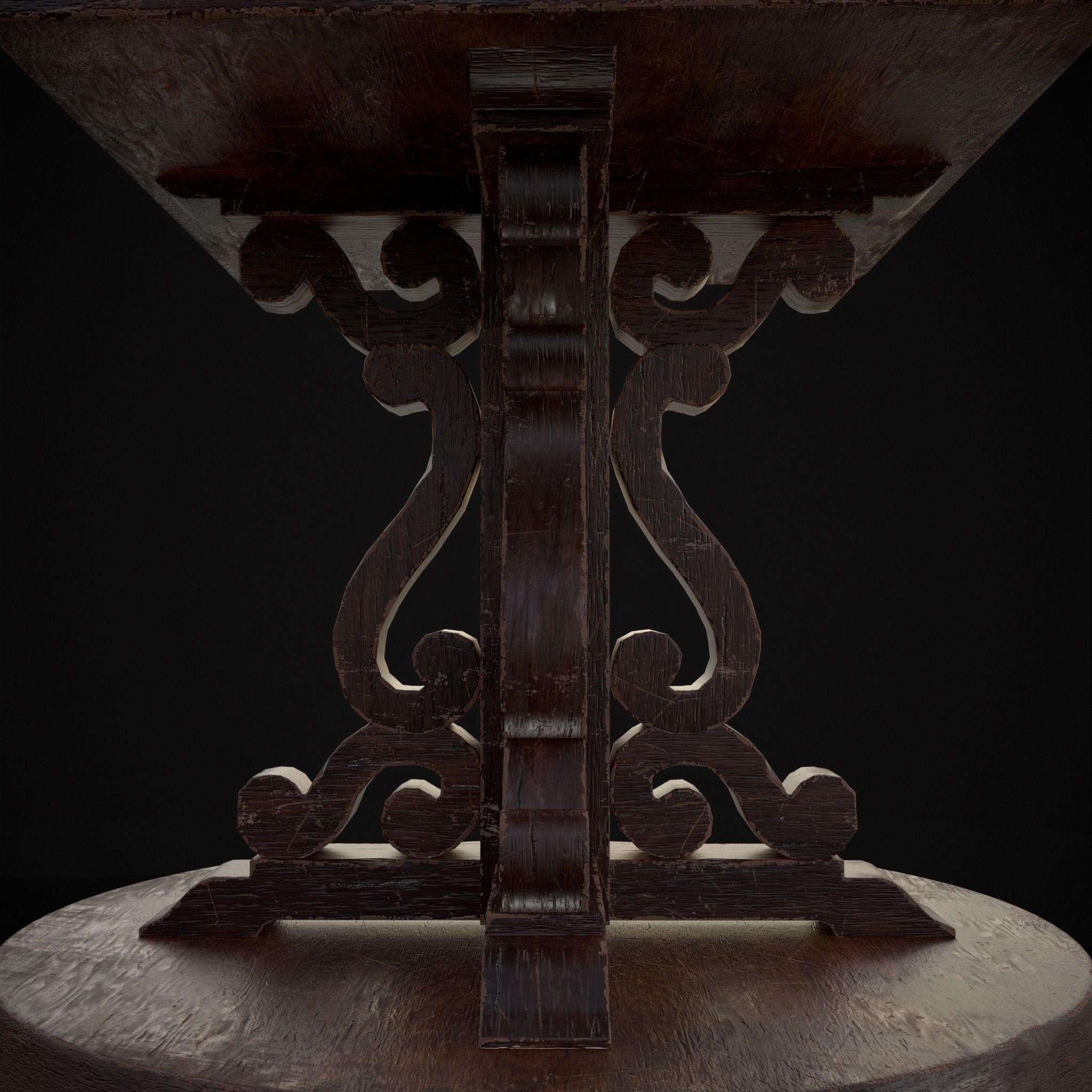 Medieval Mahogany Antique Square Table Low-poly 3D model_11