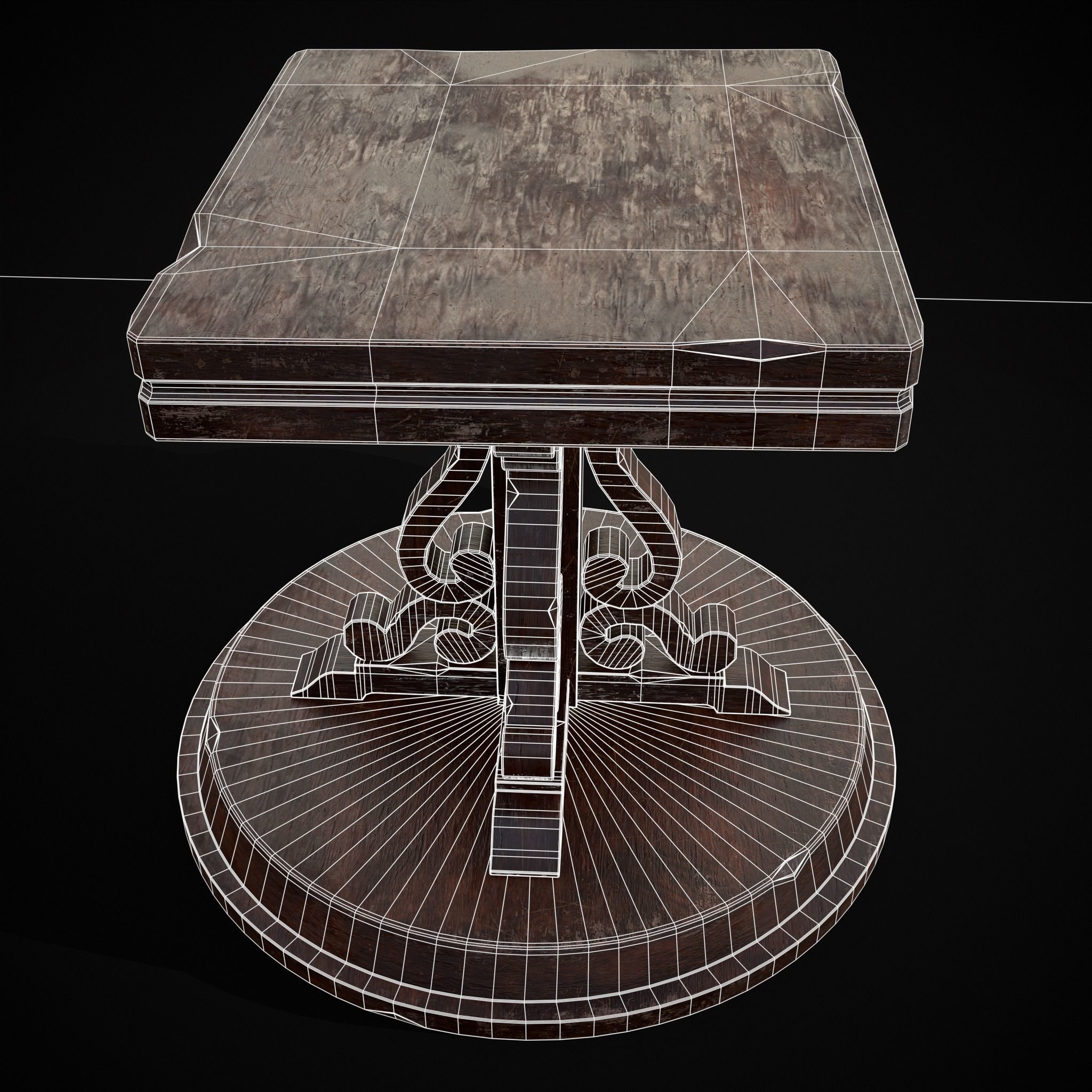 Medieval Mahogany Antique Square Table Low-poly 3D model_8