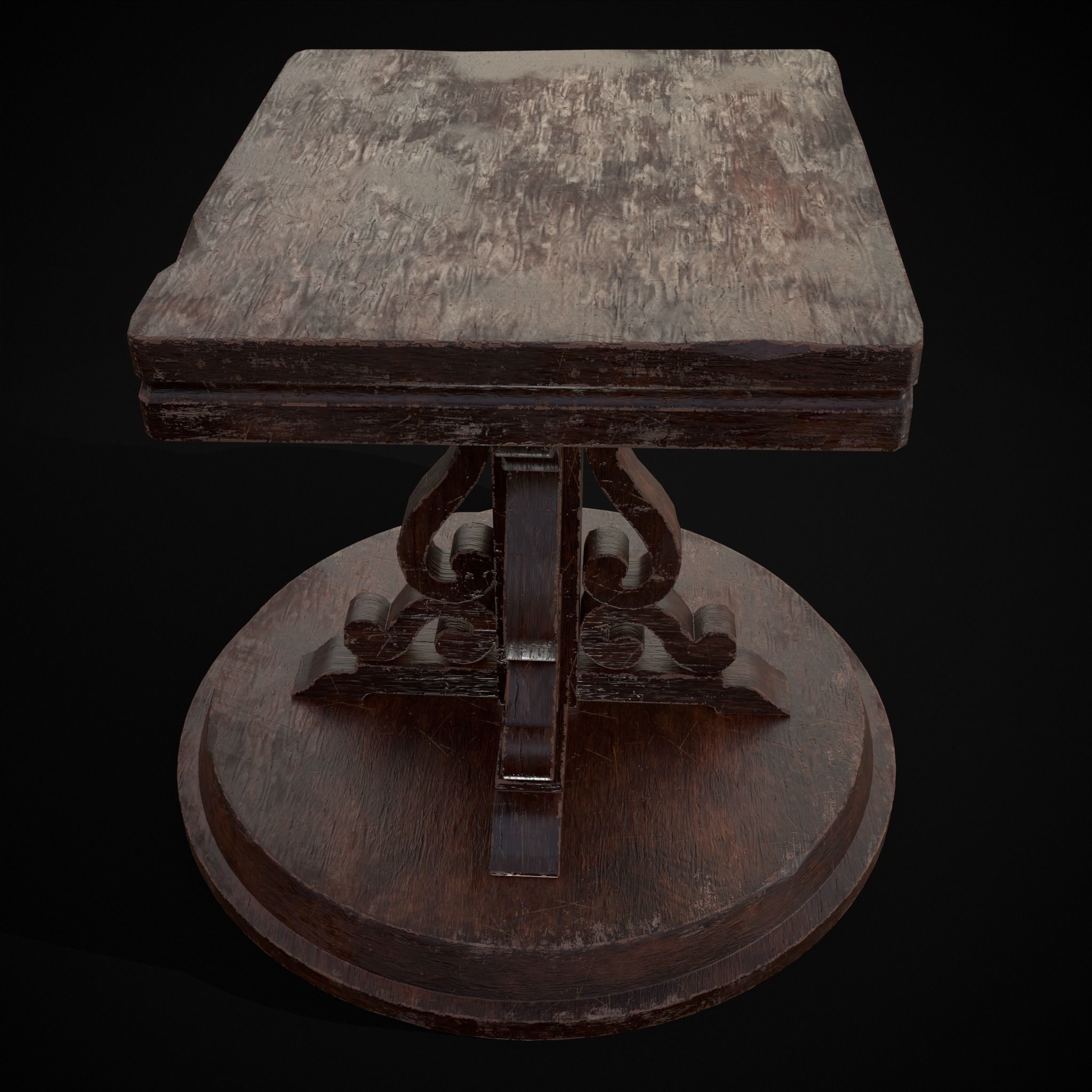 Medieval Mahogany Antique Square Table Low-poly 3D model_7