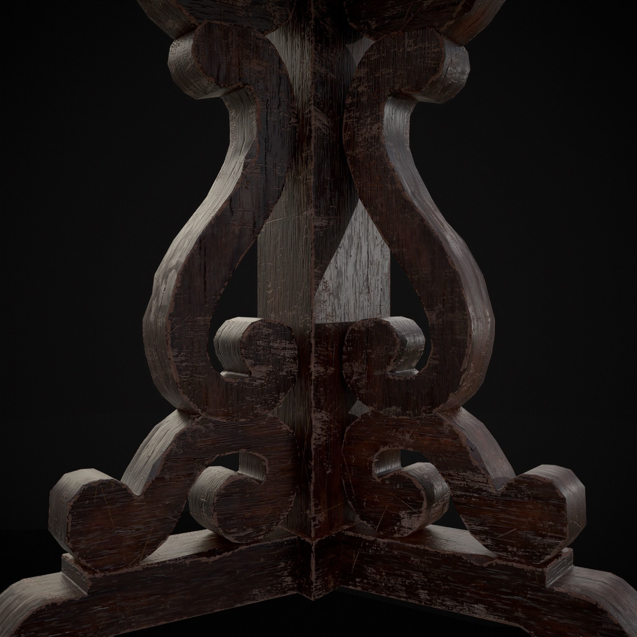 Medieval Mahogany Antique Three Legged Round Table Low-poly 3D model_5