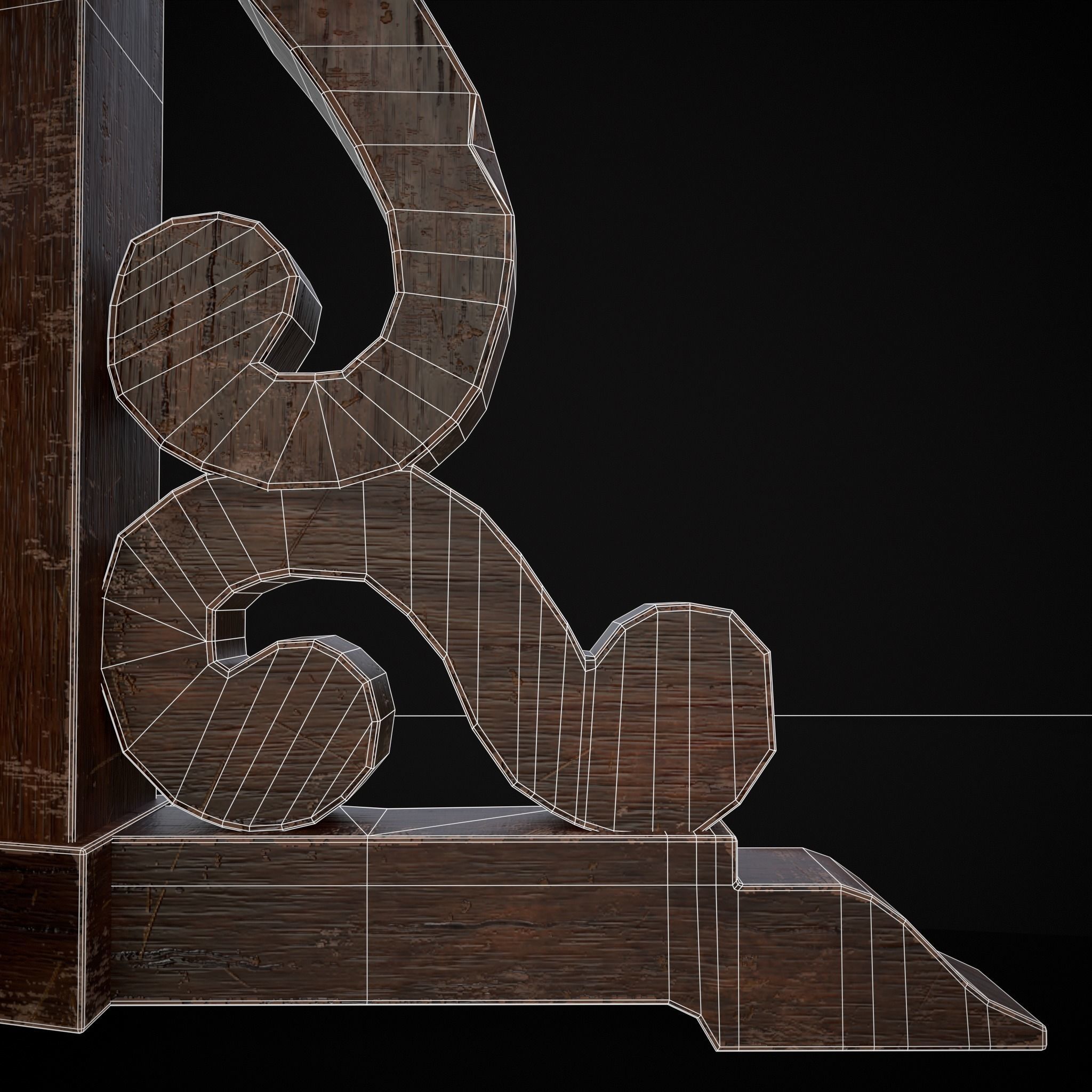 Medieval Mahogany Antique Three Legged Round Table Low-poly 3D model_14