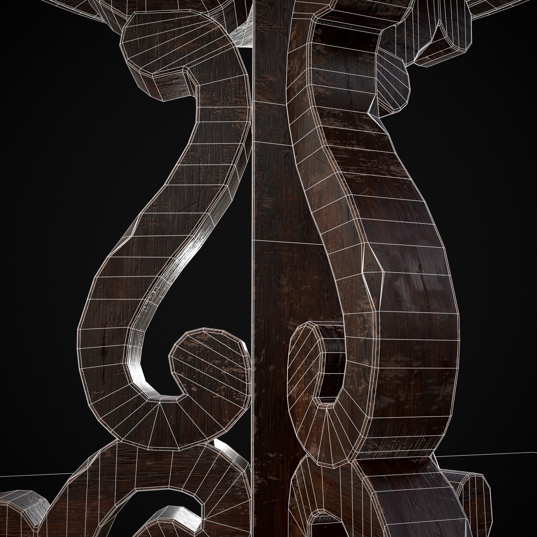 Medieval Mahogany Antique Three Legged Round Table Low-poly 3D model_12