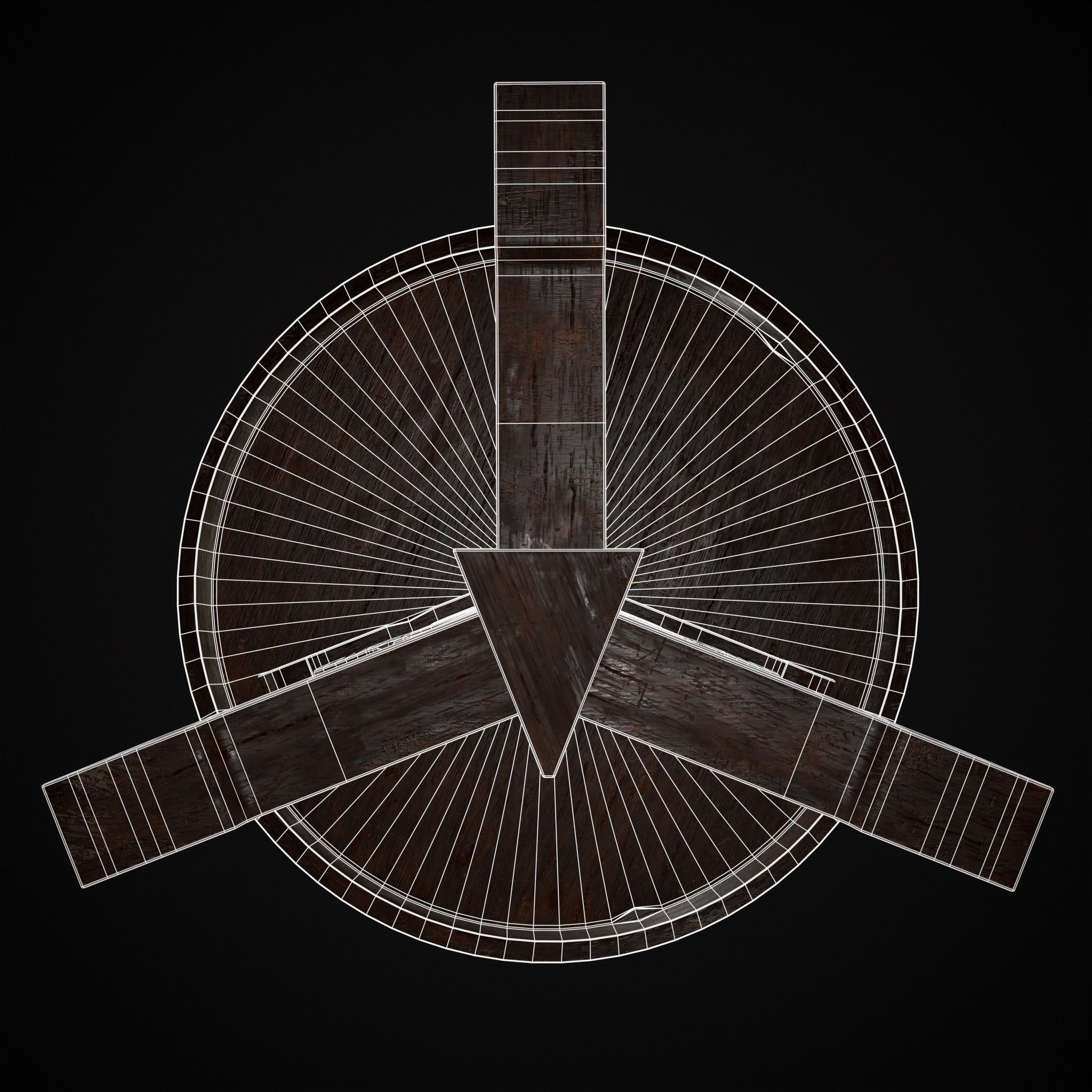 Medieval Mahogany Antique Three Legged Round Table Low-poly 3D model_8