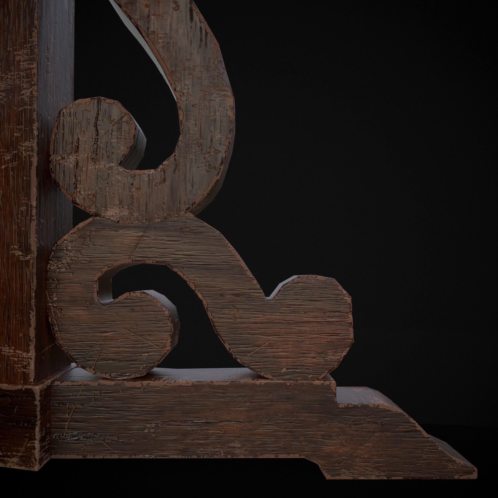 Medieval Mahogany Antique Three Legged Round Table Low-poly 3D model_13