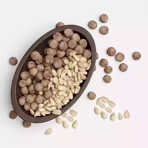 walnut-almond nuts in wooden bowl