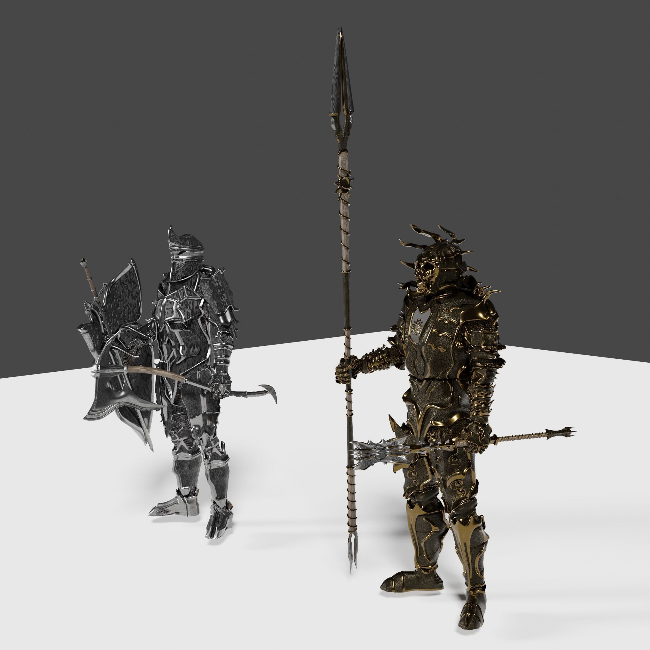 Sunlord and Moonlord set of armors and weapons 3D model_1