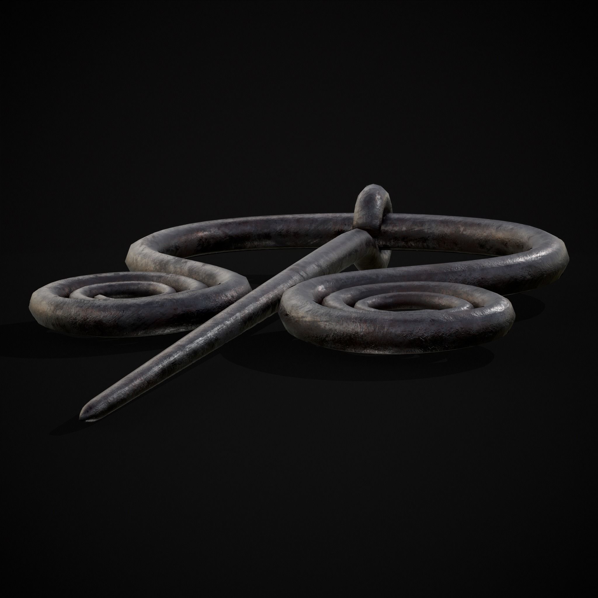 Medieval Hand Forged Iron Brooch Low-poly 3D model_5