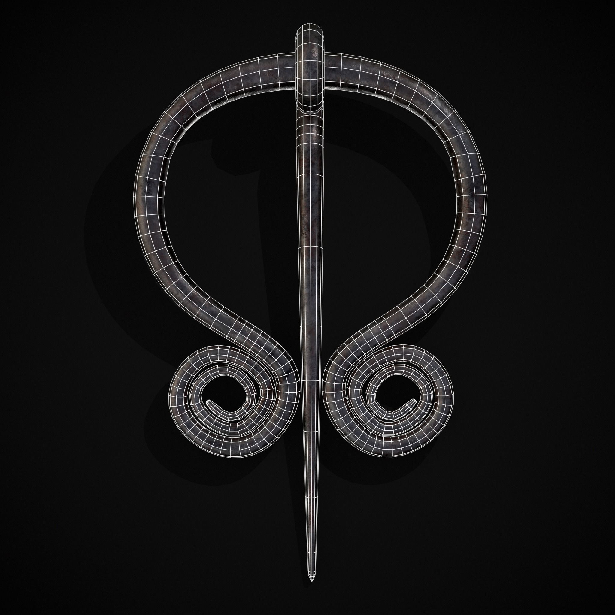 Medieval Hand Forged Iron Brooch Low-poly 3D model_4