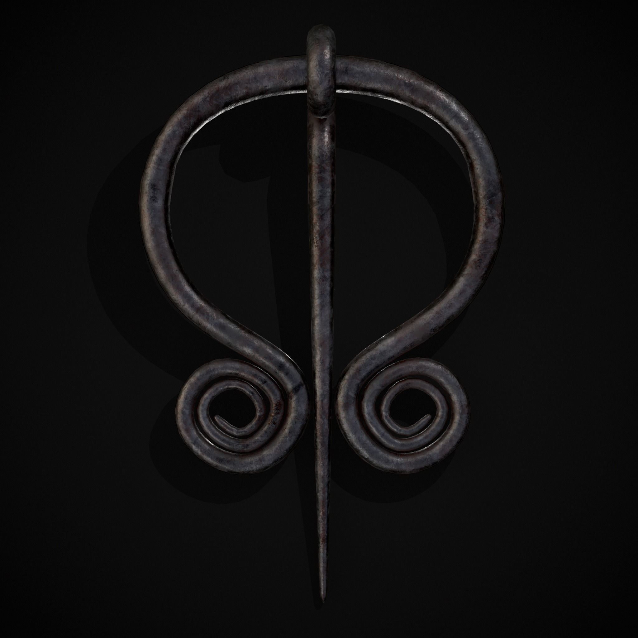 Medieval Hand Forged Iron Brooch Low-poly 3D model_3