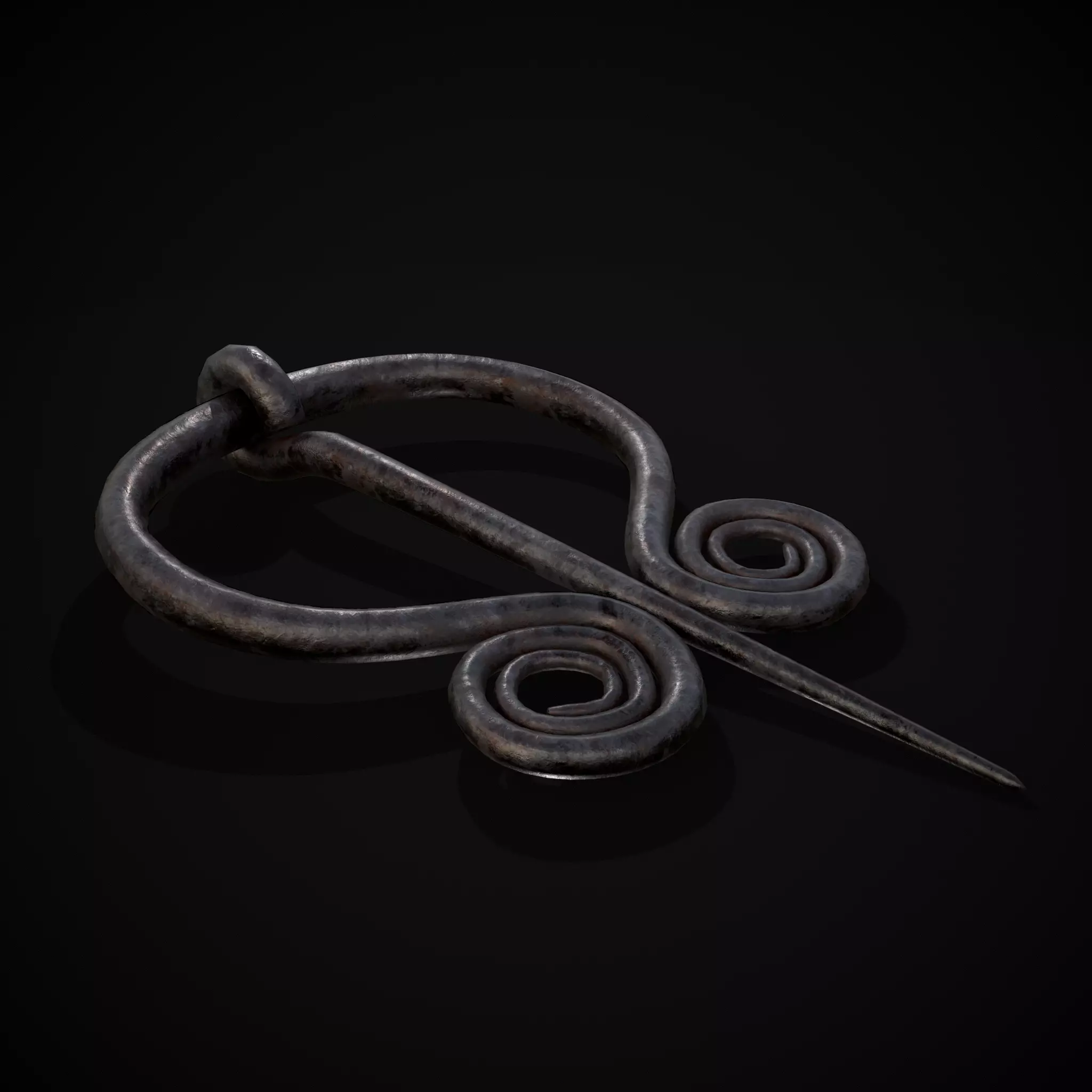Medieval Hand Forged Iron Brooch Low-poly 3D model_0