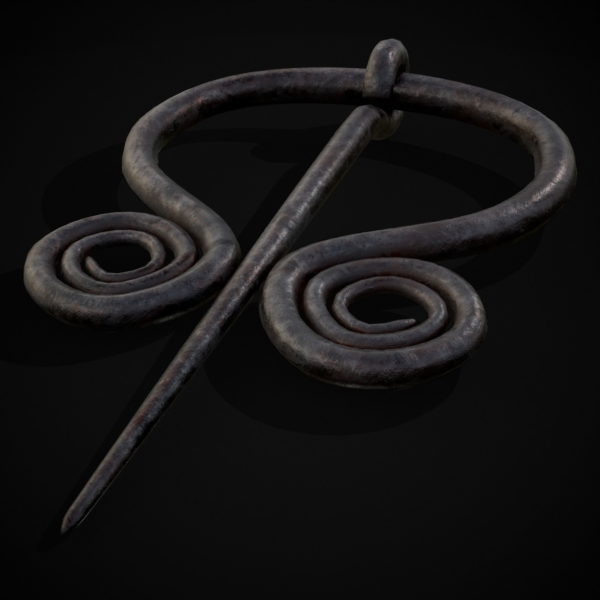 Medieval Hand Forged Iron Brooch Low-poly 3D model_25