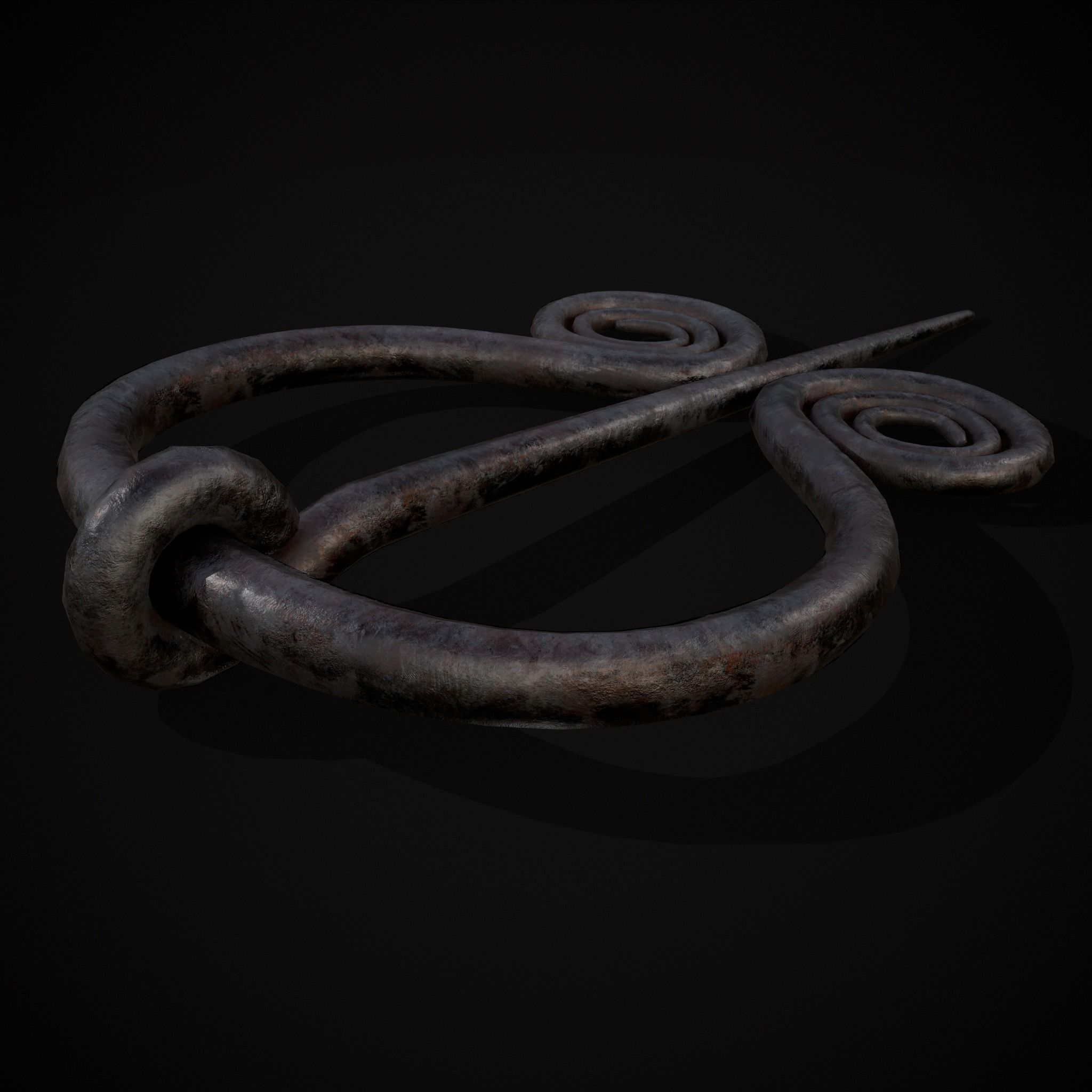 Medieval Hand Forged Iron Brooch Low-poly 3D model_11