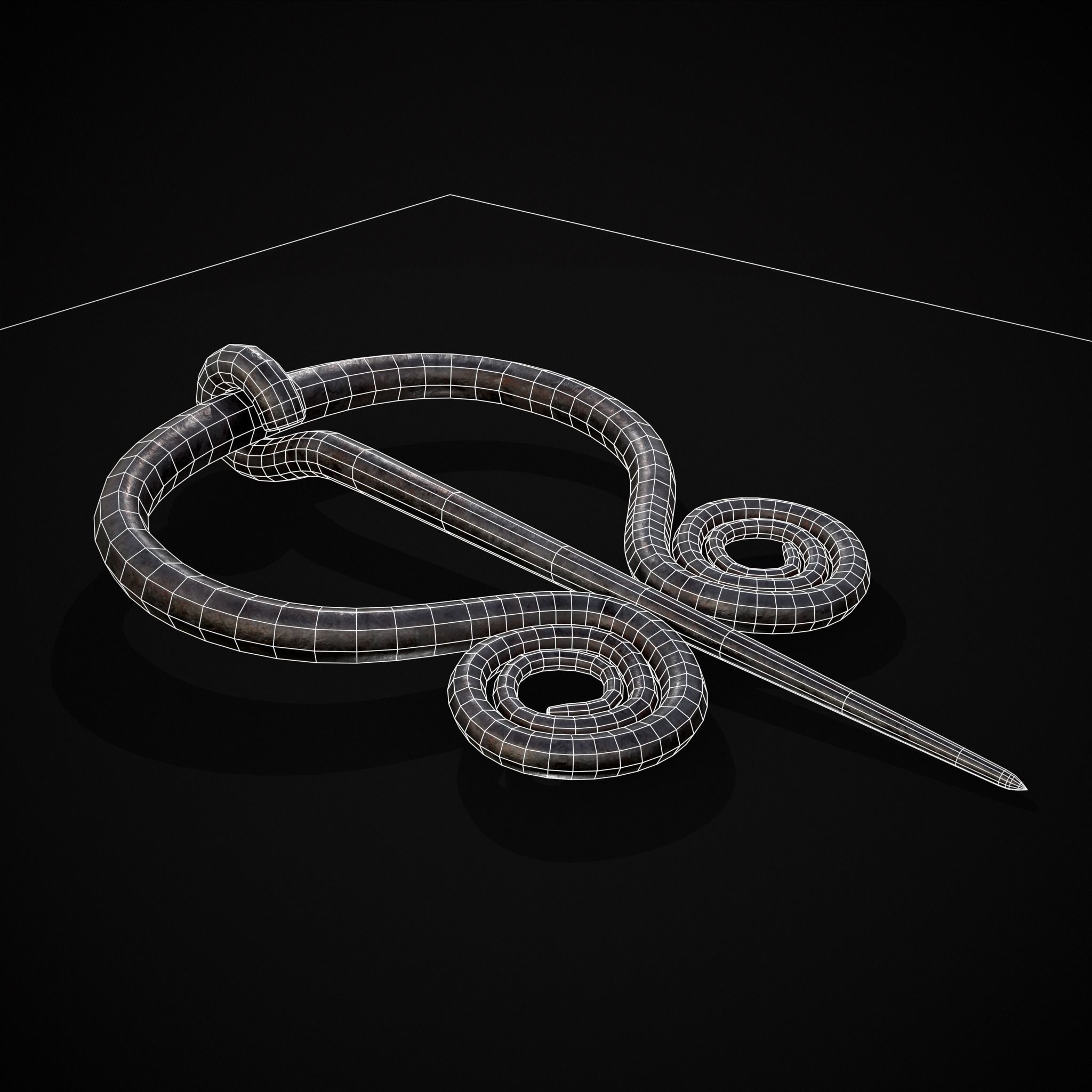 Medieval Hand Forged Iron Brooch Low-poly 3D model_2