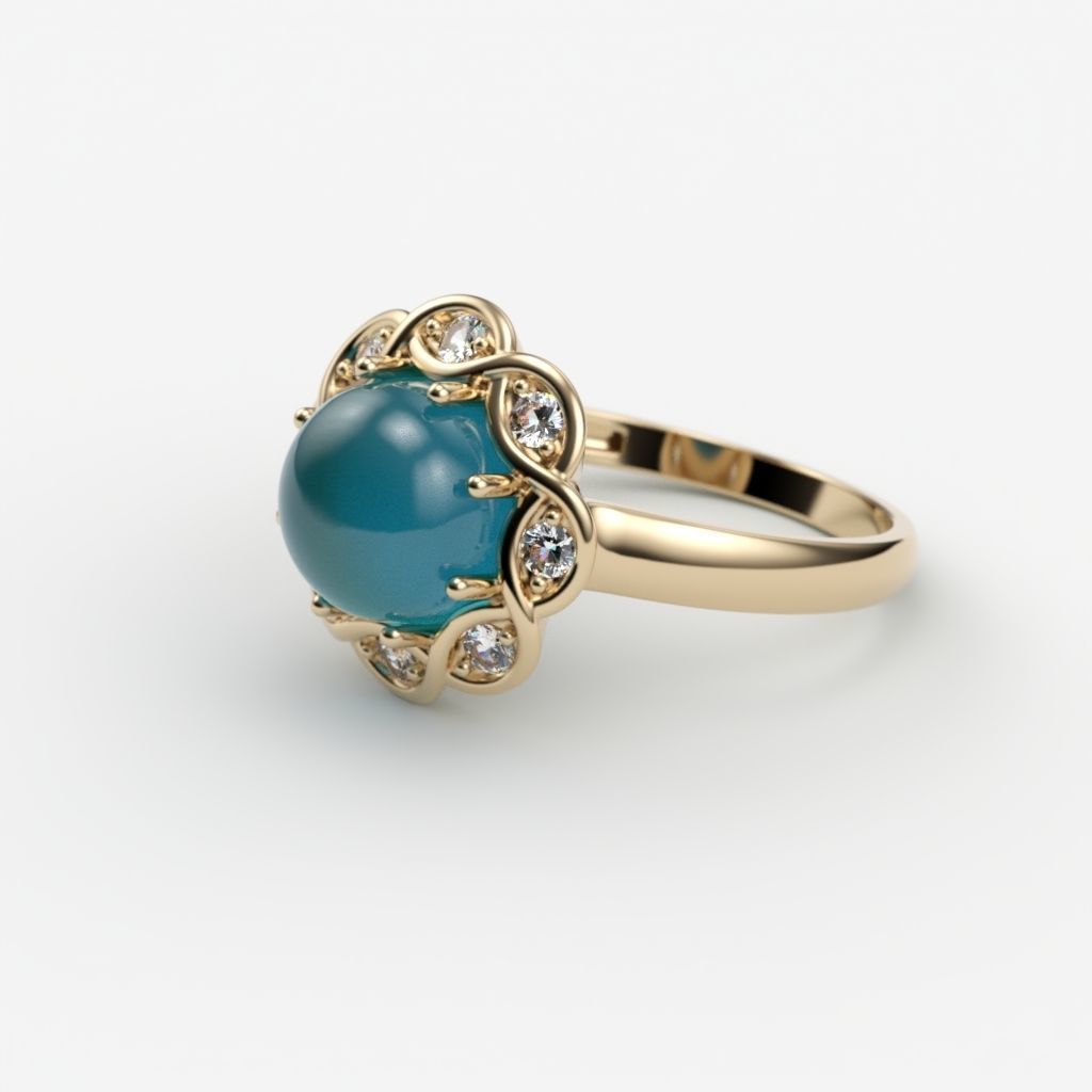 Ring with cabochon 3dm stl 3D print model_2