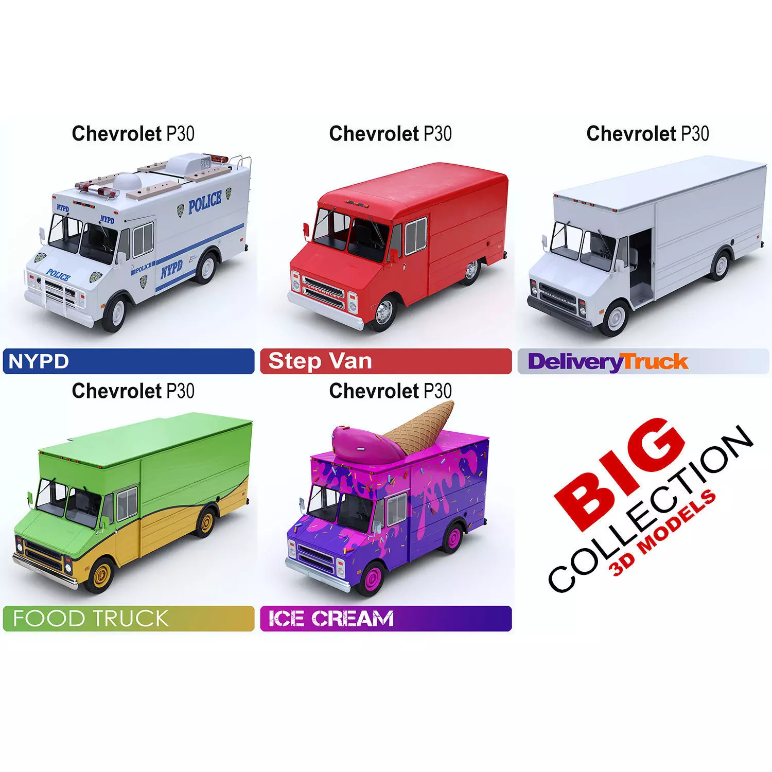 Step Vans 5 in 1 3D Model Collection_0