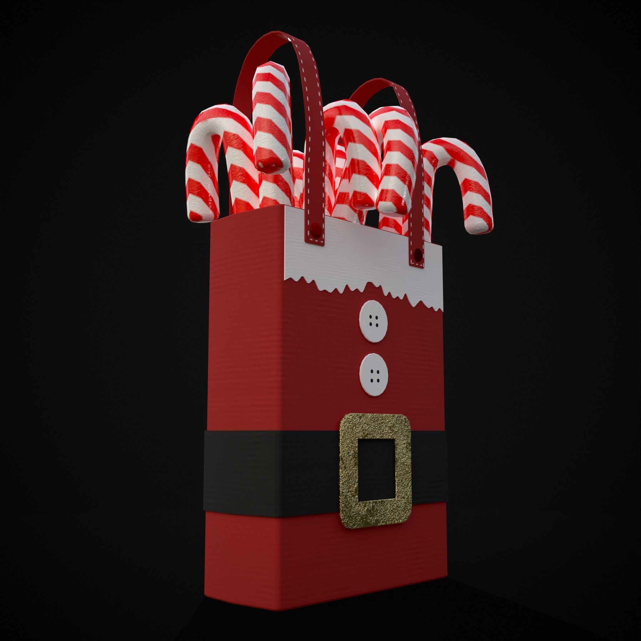 Santa Candy Cane Christmas Bag Low-poly 3D model_21