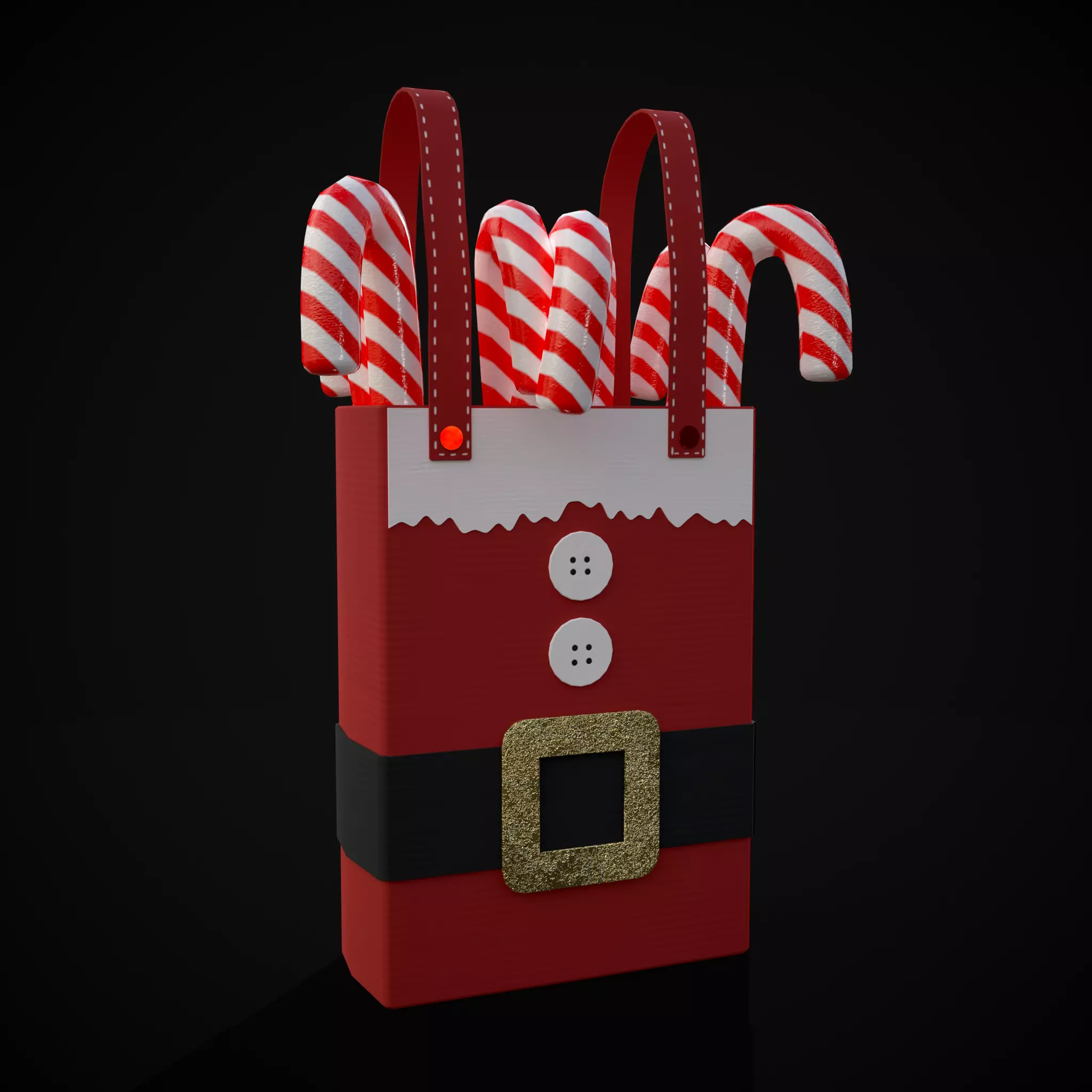 Santa Candy Cane Christmas Bag Low-poly 3D model_0