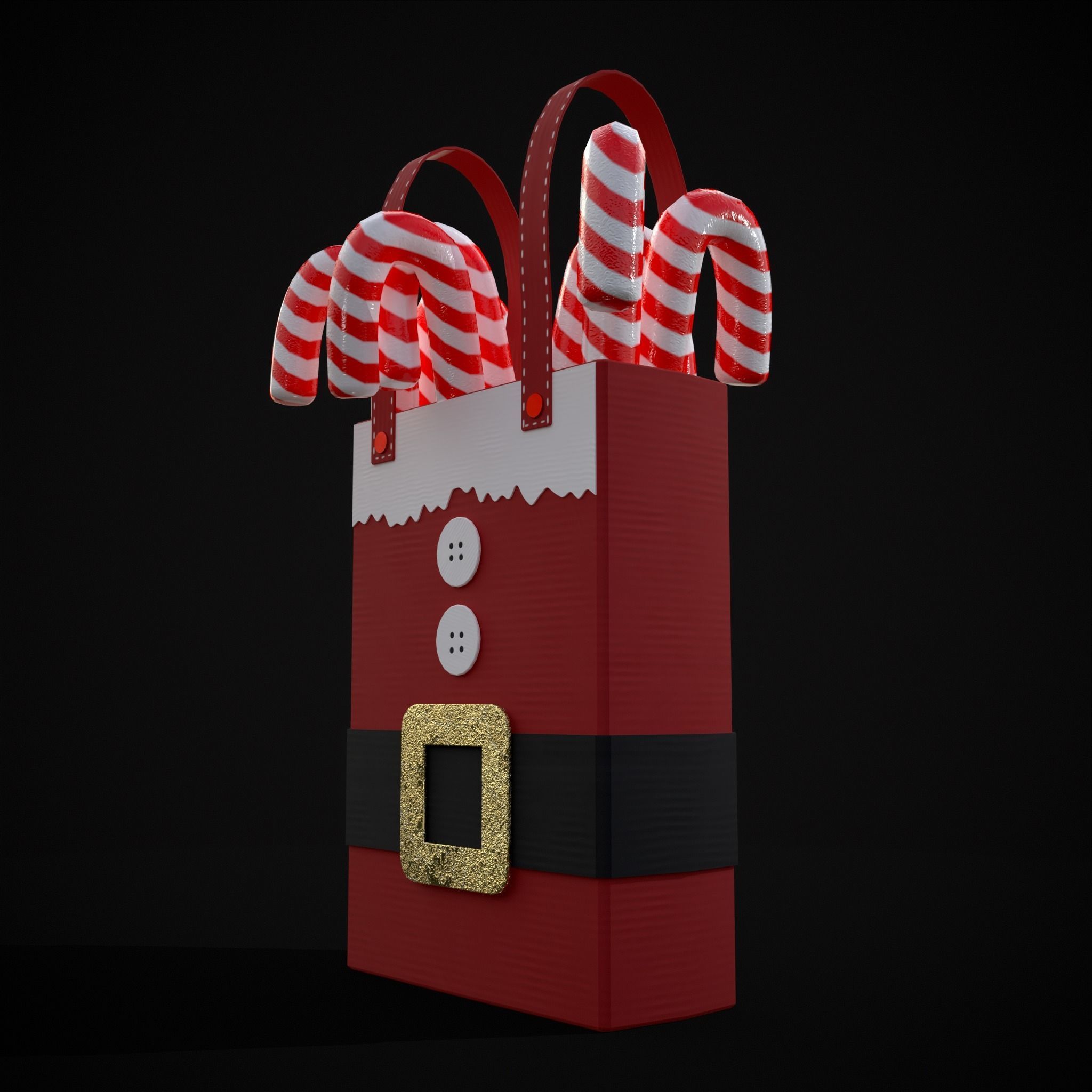 Santa Candy Cane Christmas Bag Low-poly 3D model_3