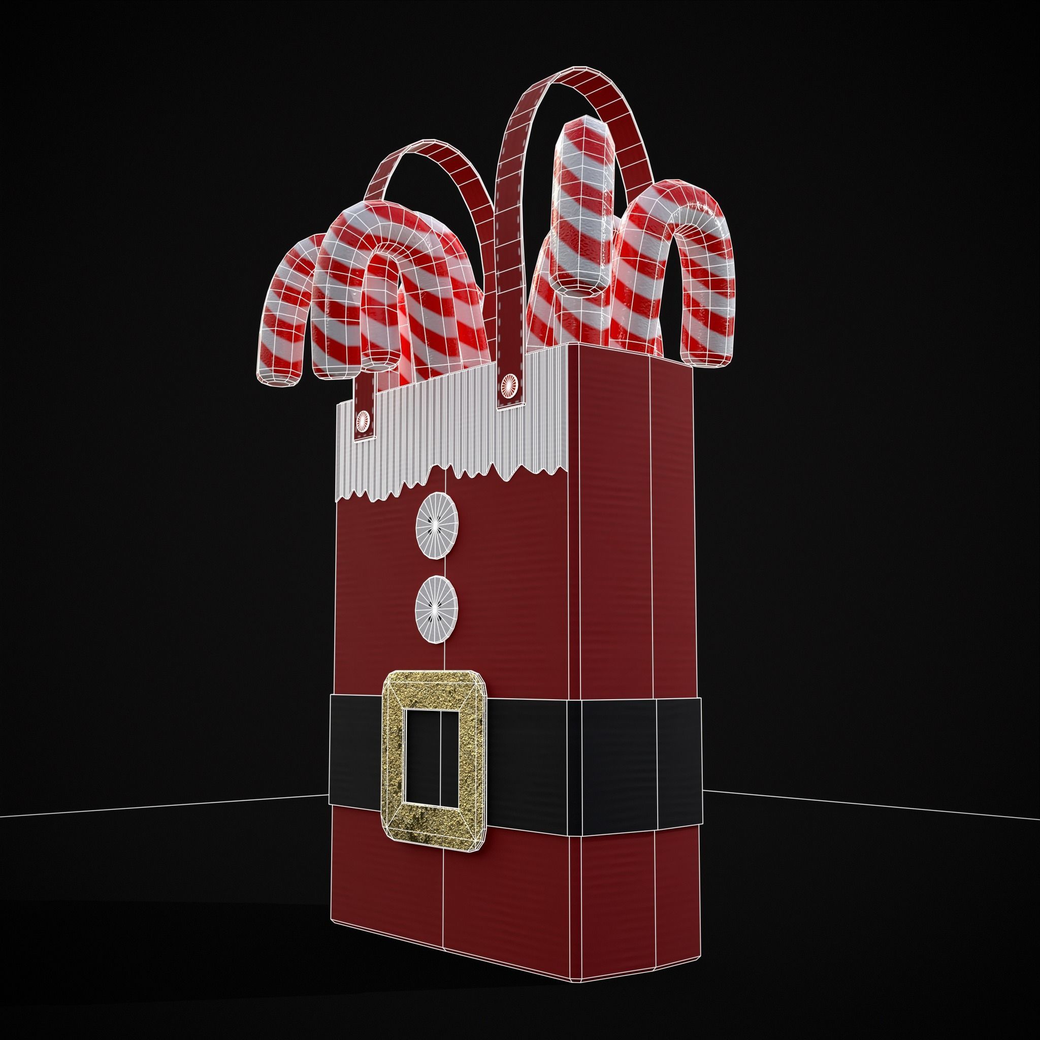 Santa Candy Cane Christmas Bag Low-poly 3D model_4
