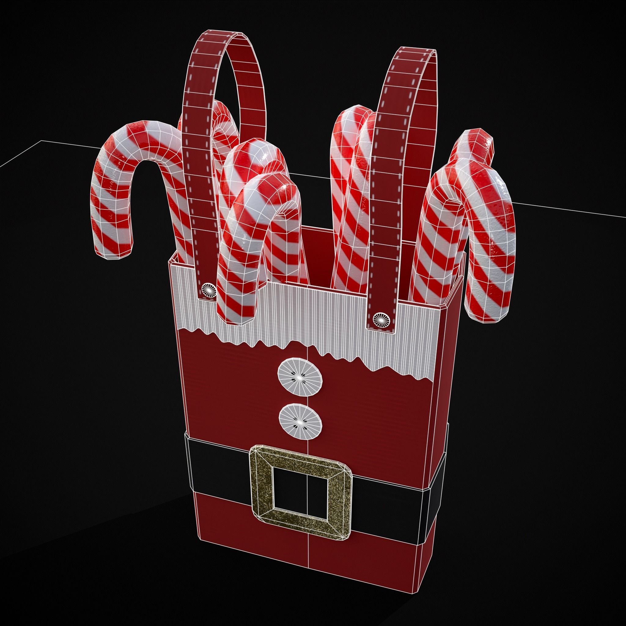 Santa Candy Cane Christmas Bag Low-poly 3D model_28
