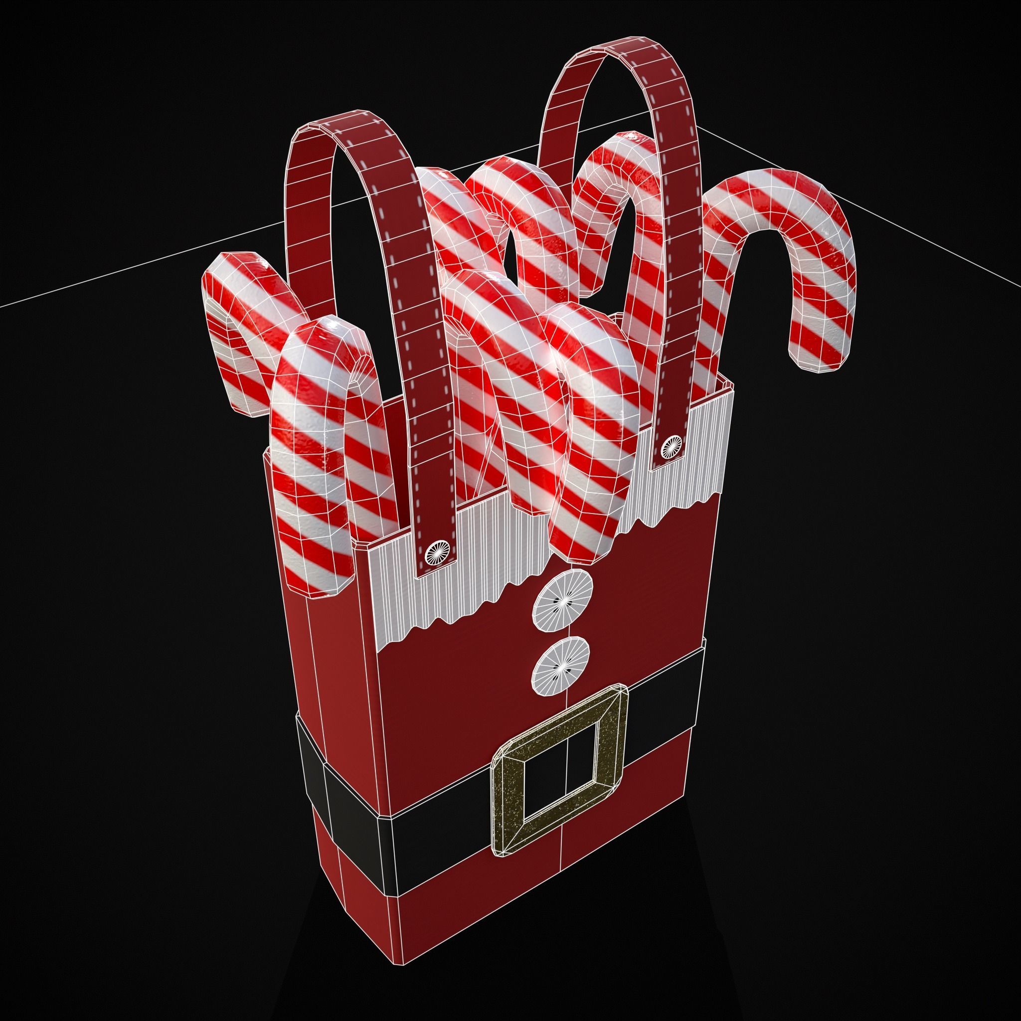 Santa Candy Cane Christmas Bag Low-poly 3D model_8
