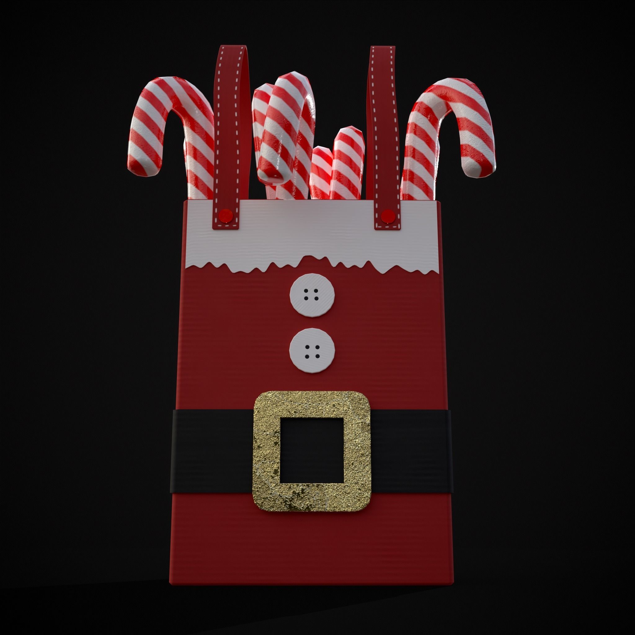 Santa Candy Cane Christmas Bag Low-poly 3D model_5
