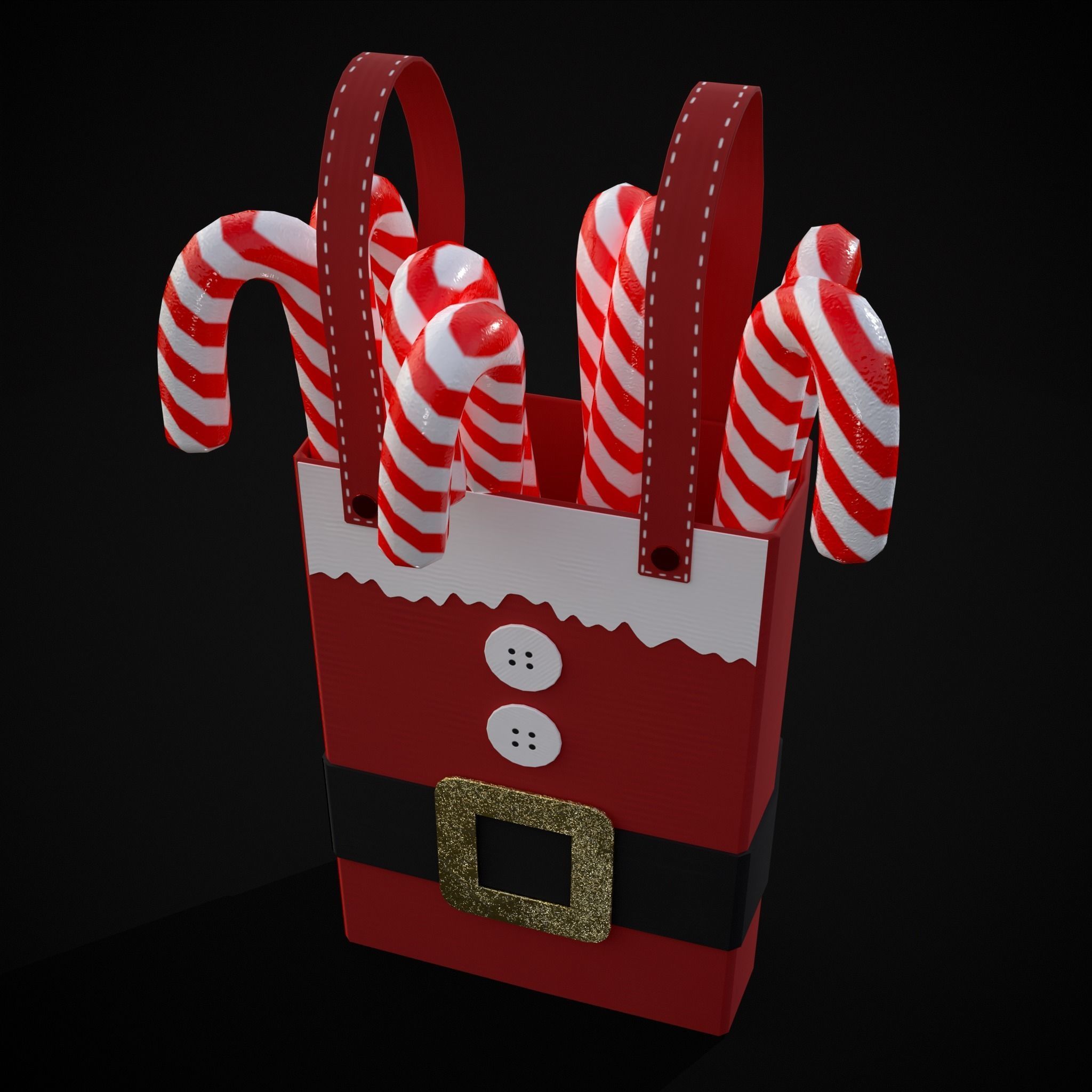 Santa Candy Cane Christmas Bag Low-poly 3D model_27
