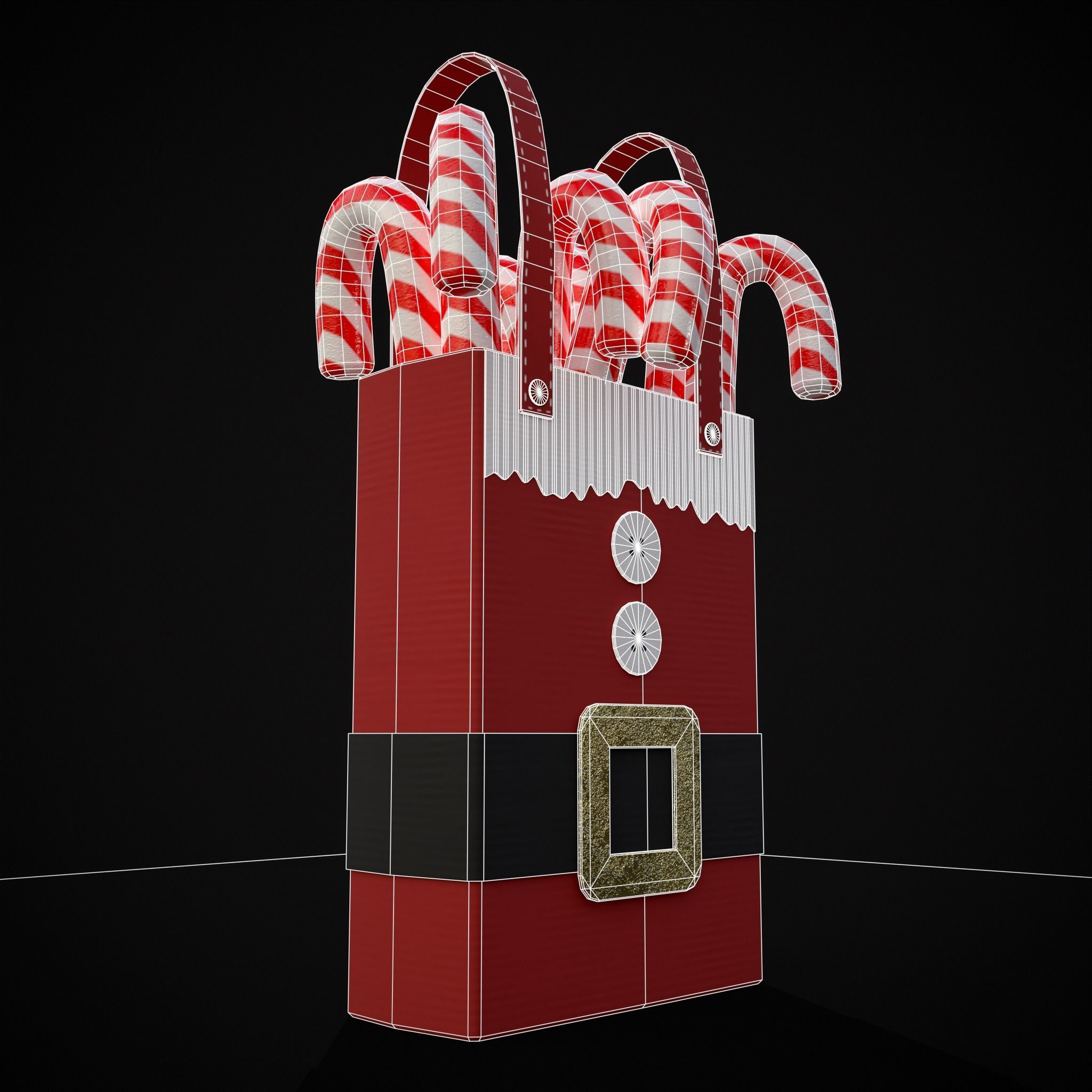 Santa Candy Cane Christmas Bag Low-poly 3D model_24