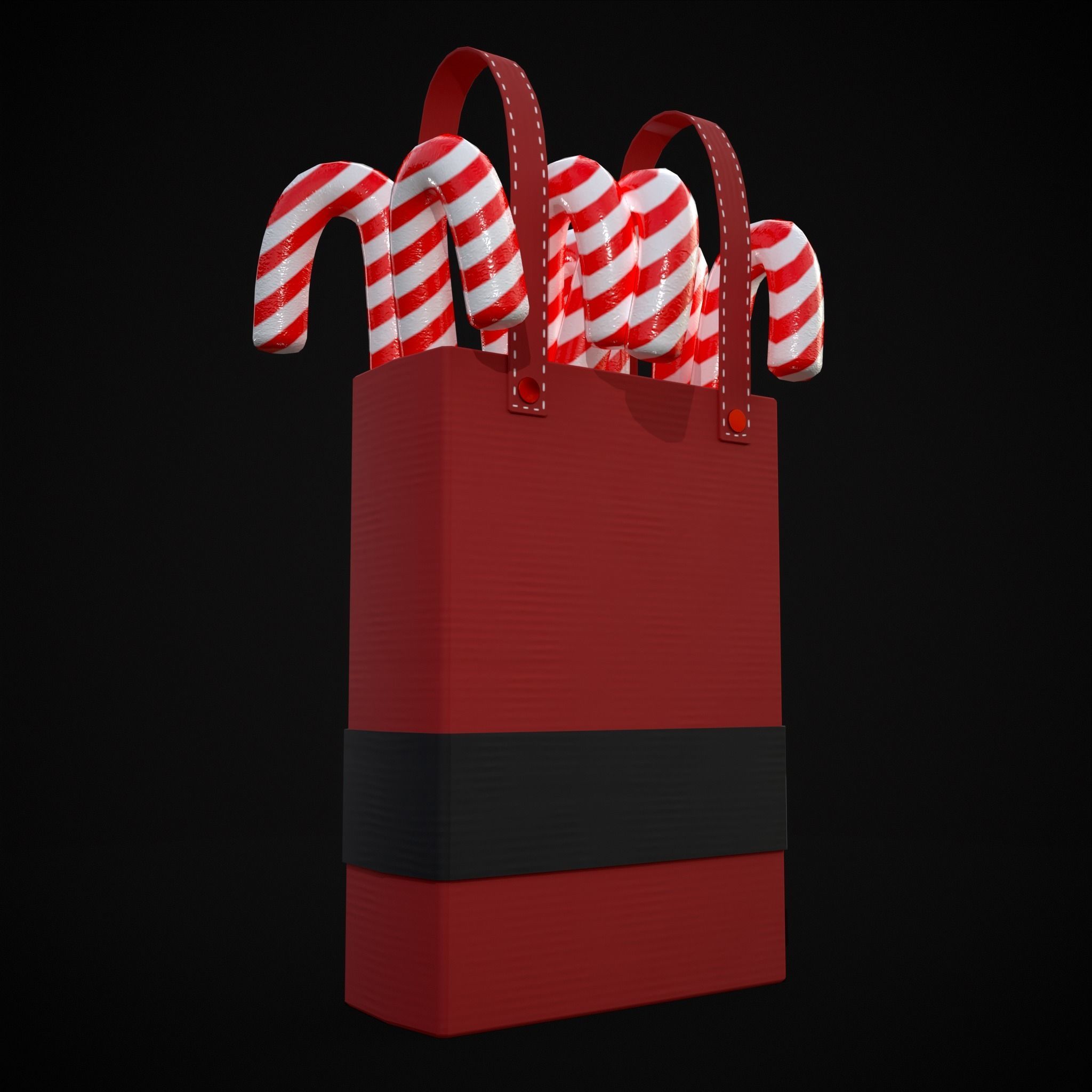 Santa Candy Cane Christmas Bag Low-poly 3D model_25