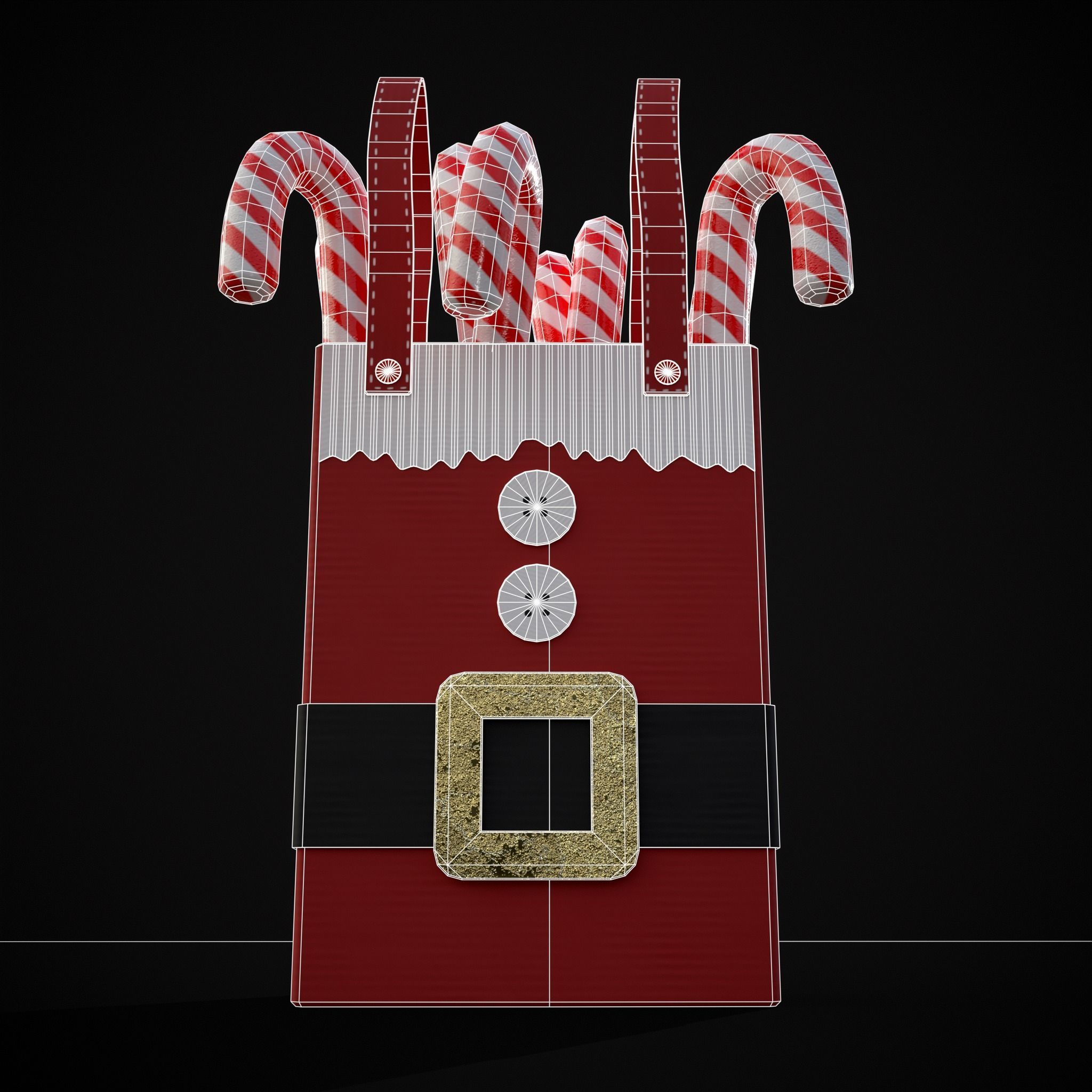 Santa Candy Cane Christmas Bag Low-poly 3D model_6