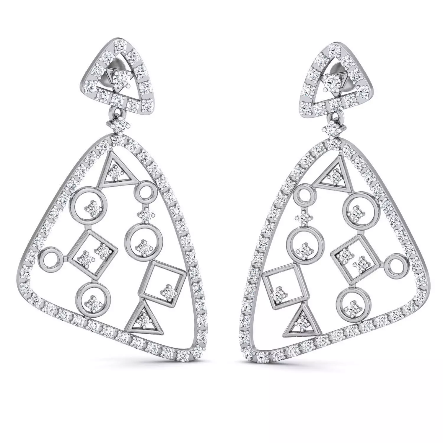 Earrings - 3 pendant with diamonds in shape of triangle 3D print model_0