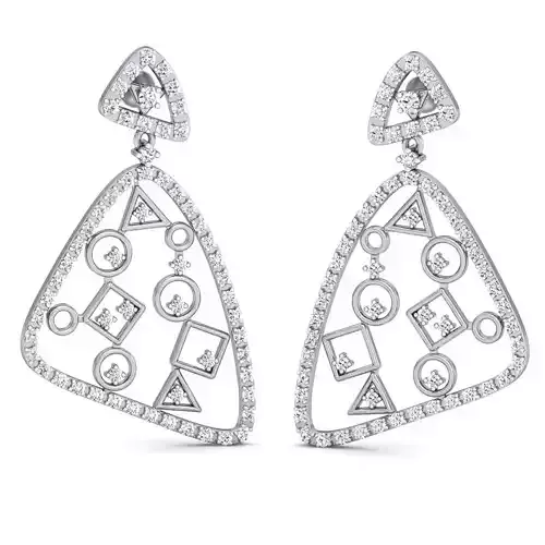 Earrings - 3 pendant with diamonds in shape of triangle
