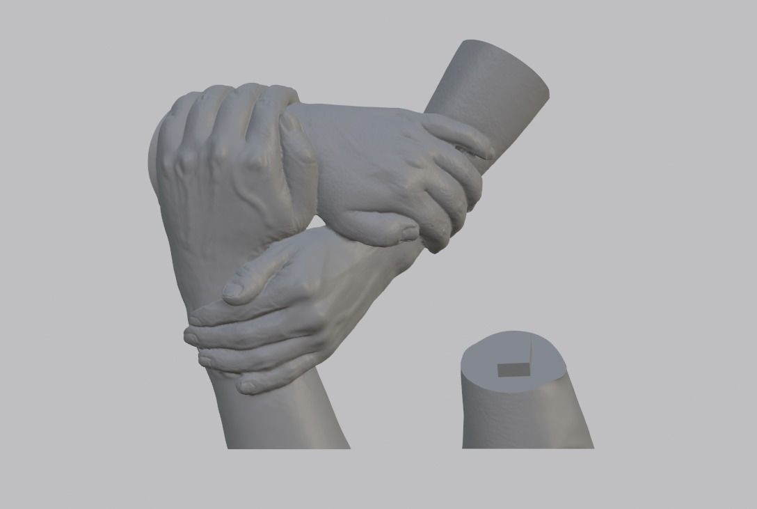 3 hands holding 3D print model_4