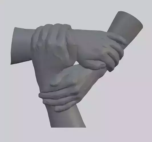 3 hands holding 3D print model