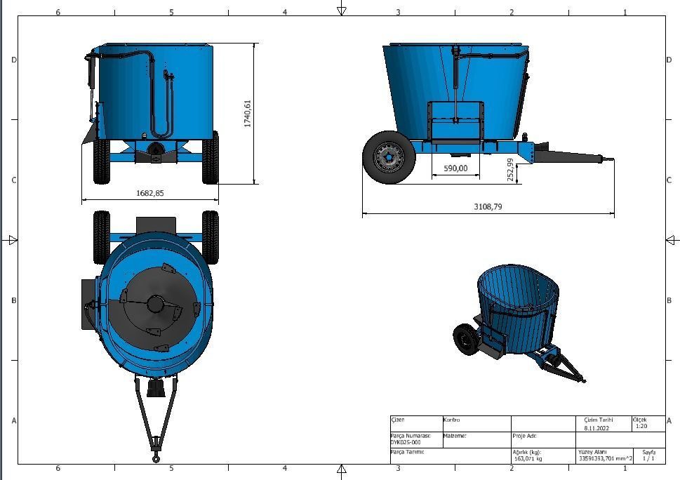 2 m3 feed mixer wagon vertical TMR 3D model_1