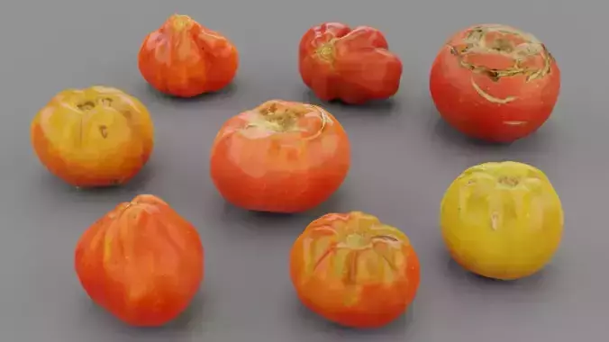Tomatoes collection high-poly in mesh basket 3D model