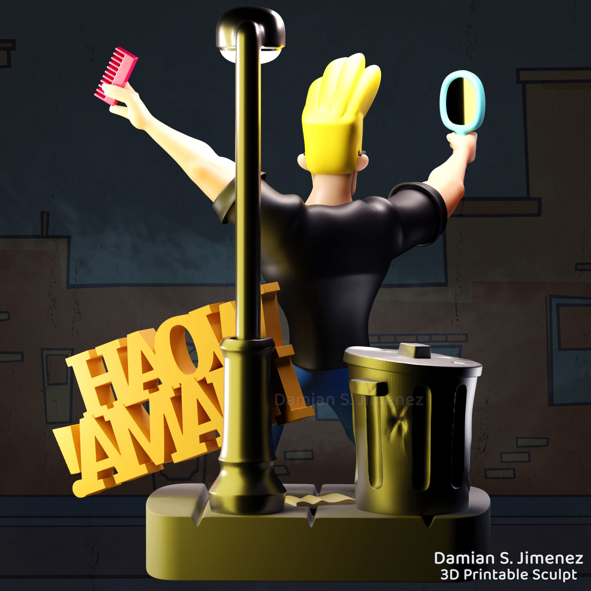 Johnny Bravo STL 3D Printable sculpture 3D print figure 3D model 3D ...