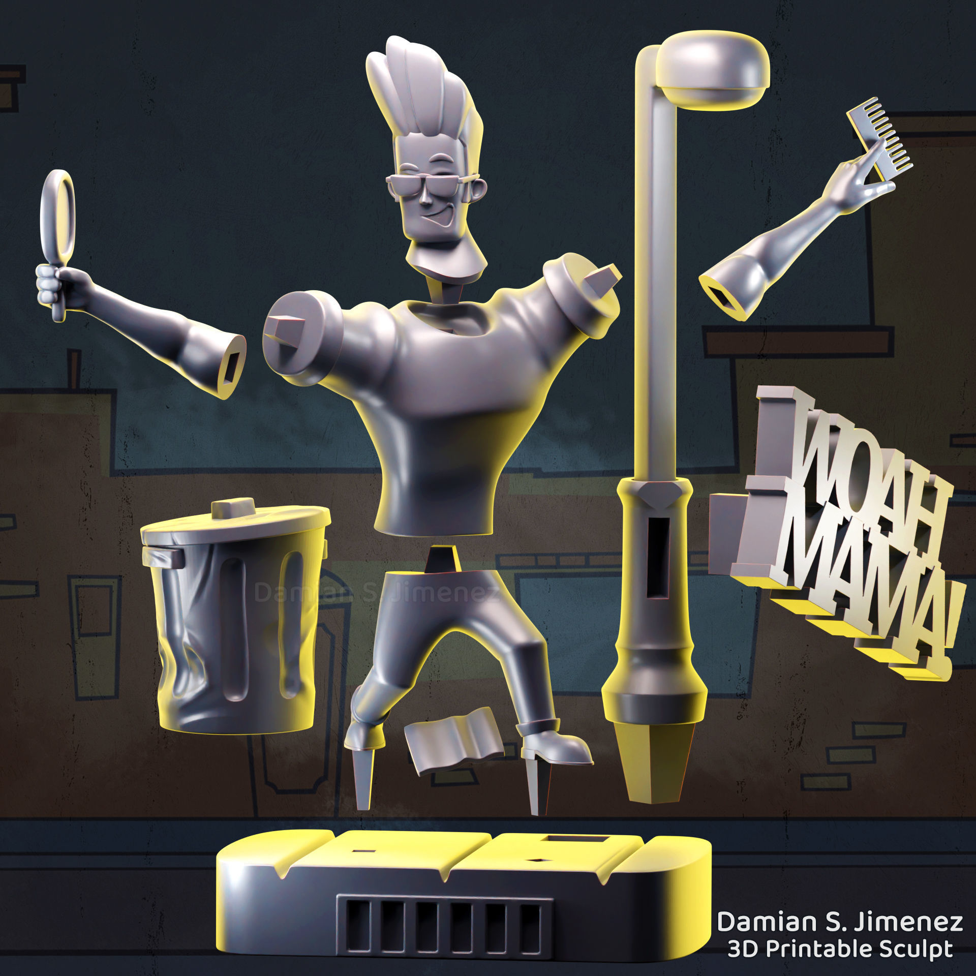 Johnny Bravo STL 3D Printable sculpture 3D print figure 3D model 3D ...