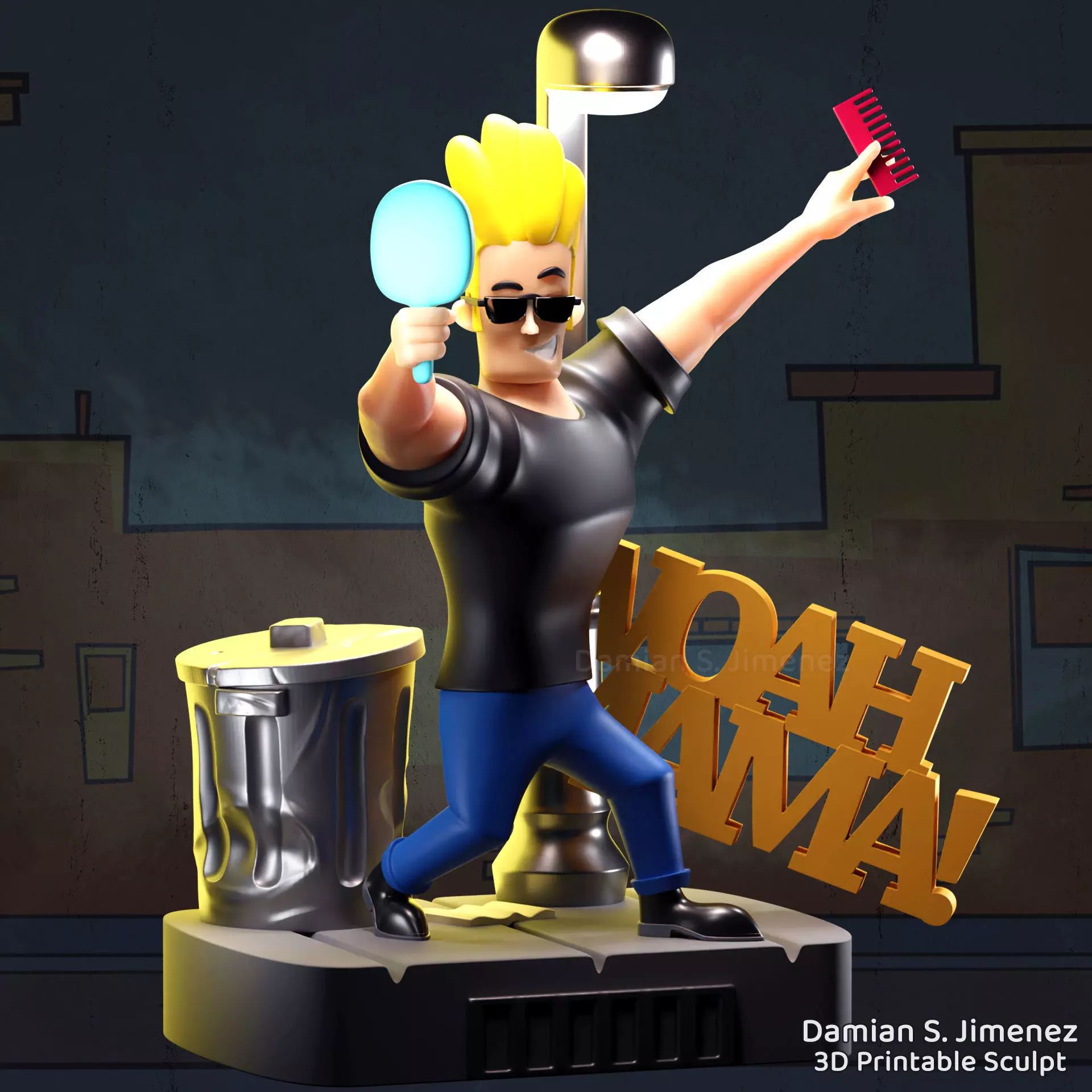Johnny Bravo STL 3D Printable sculpture 3D print figure 3D print model