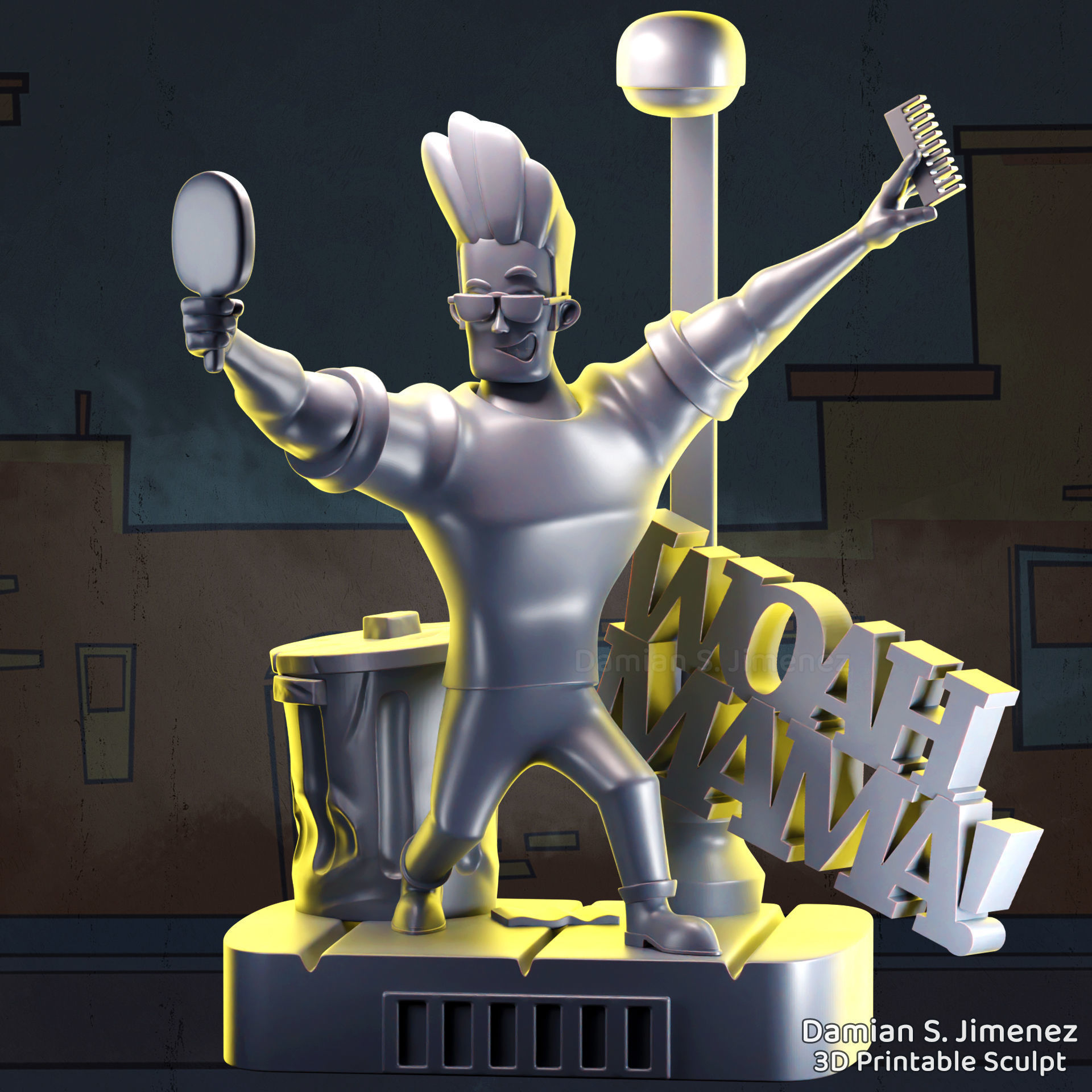 Johnny Bravo STL 3D Printable sculpture 3D print figure 3D model 3D ...