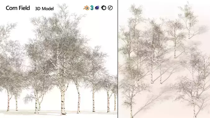 winter paper birch tree forest Low-poly 3D model