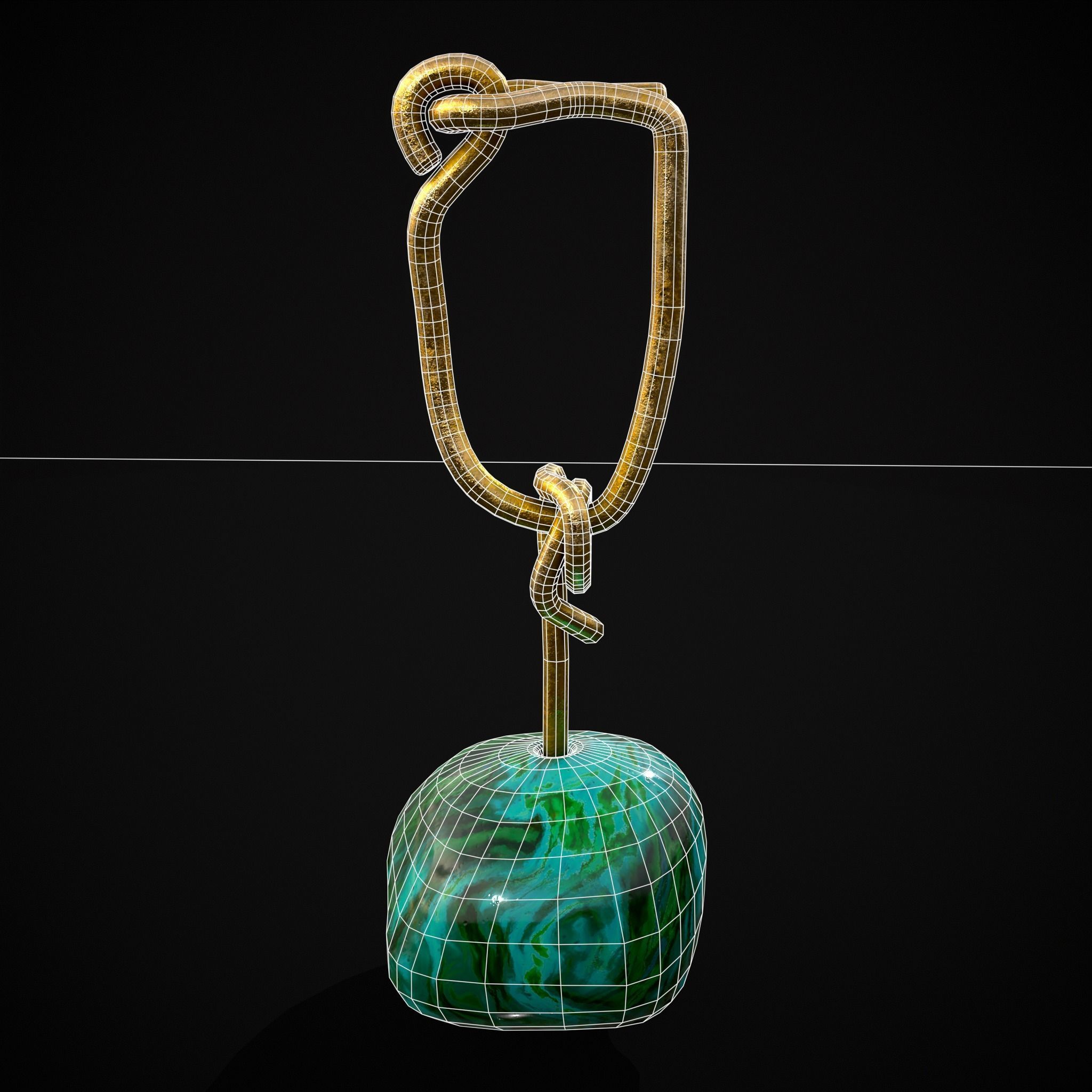 Gold Hand Made Malachite Stone Earrings  Low-poly 3D model_8